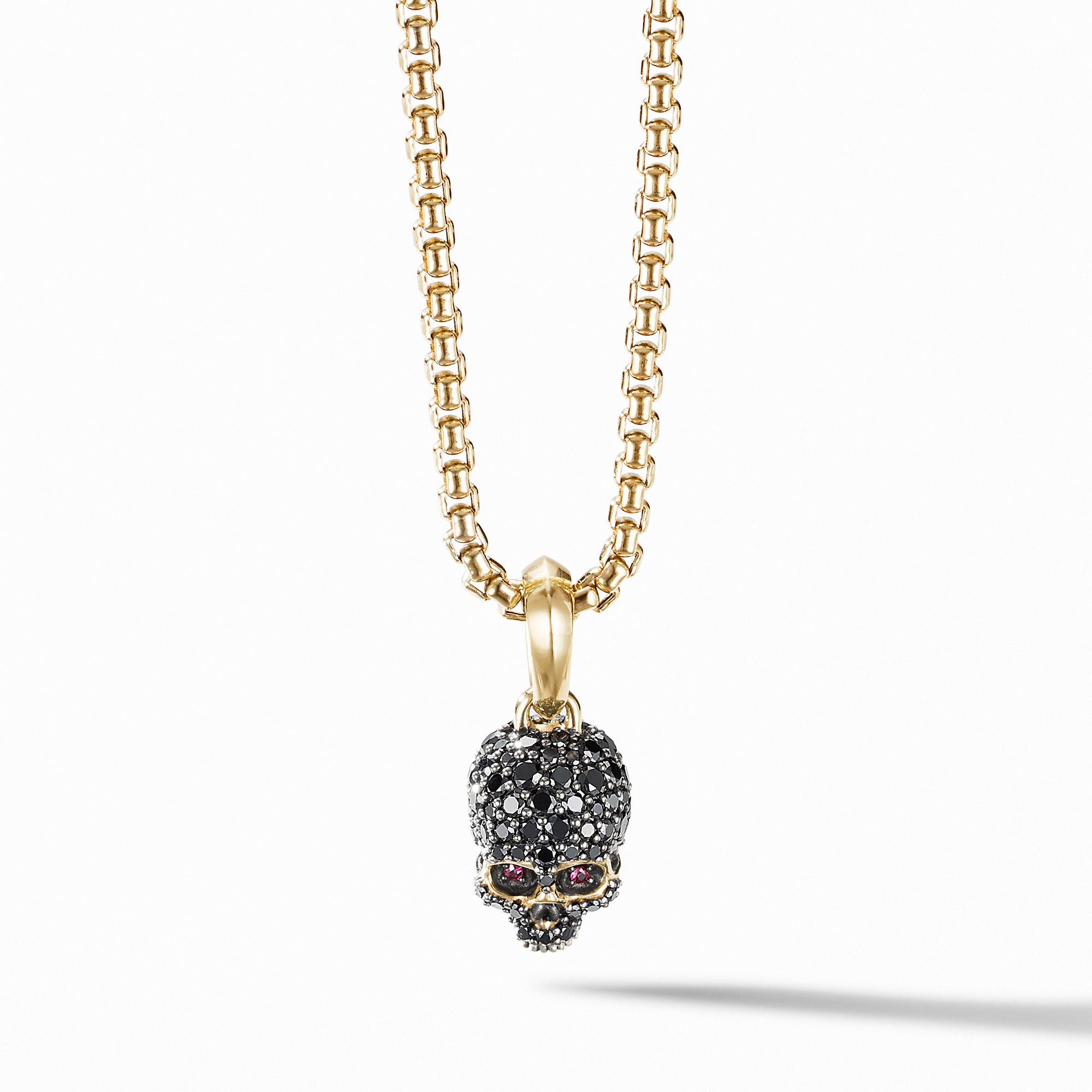 Memento Mori Skull In Full Pavé Black Diamonds, Rubies And 18k Yellow Gold