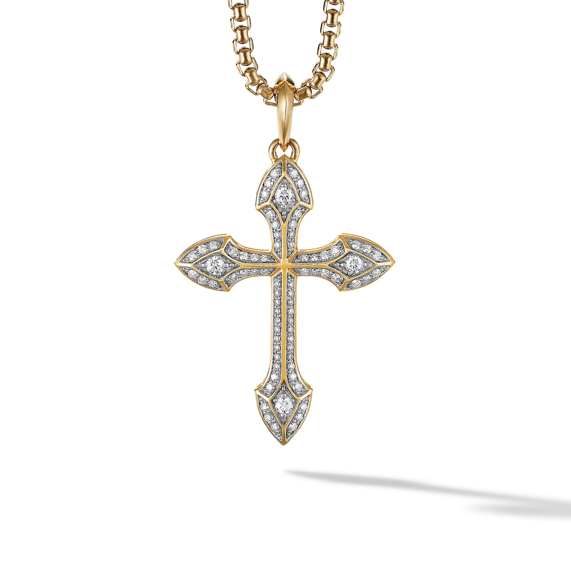 Gothic Cross Amulet In 18k Yellow Gold With Diamonds 36.5mm