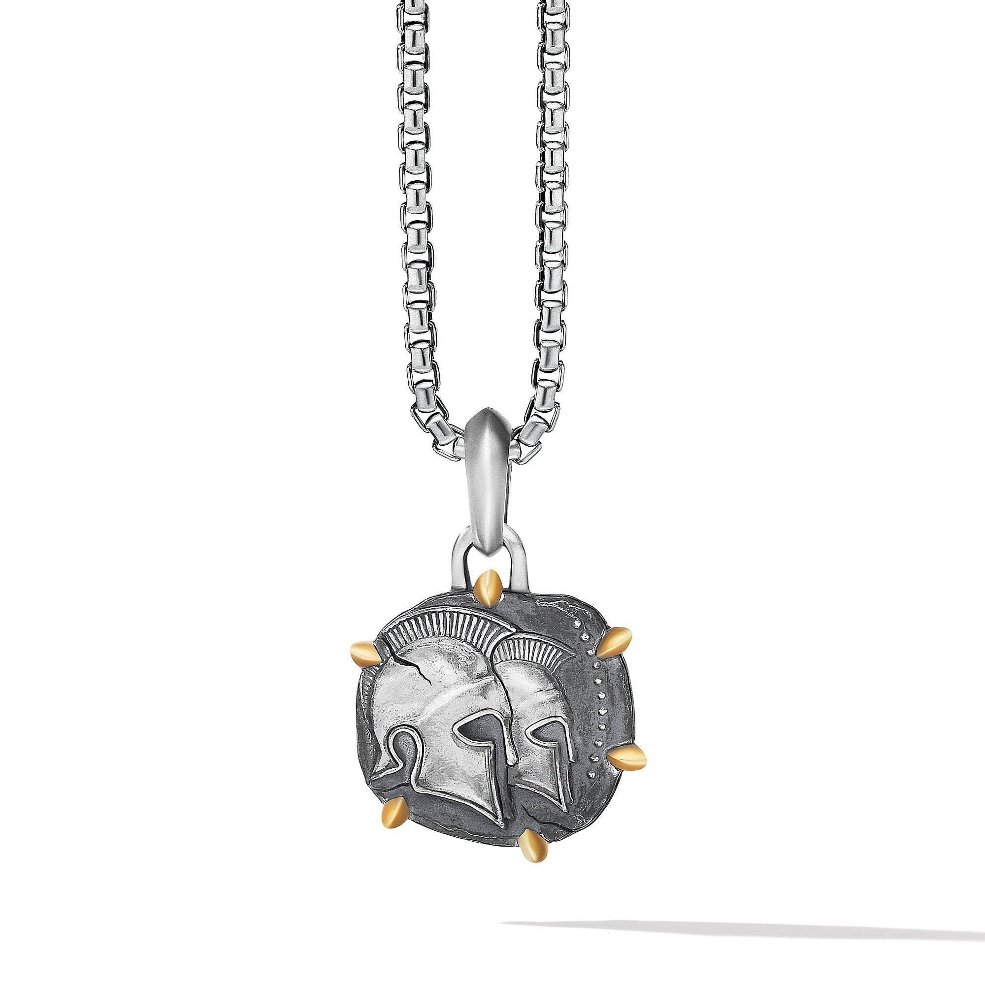 Gemini Amulet In Sterling Silver With 18k Yellow Gold 33mm