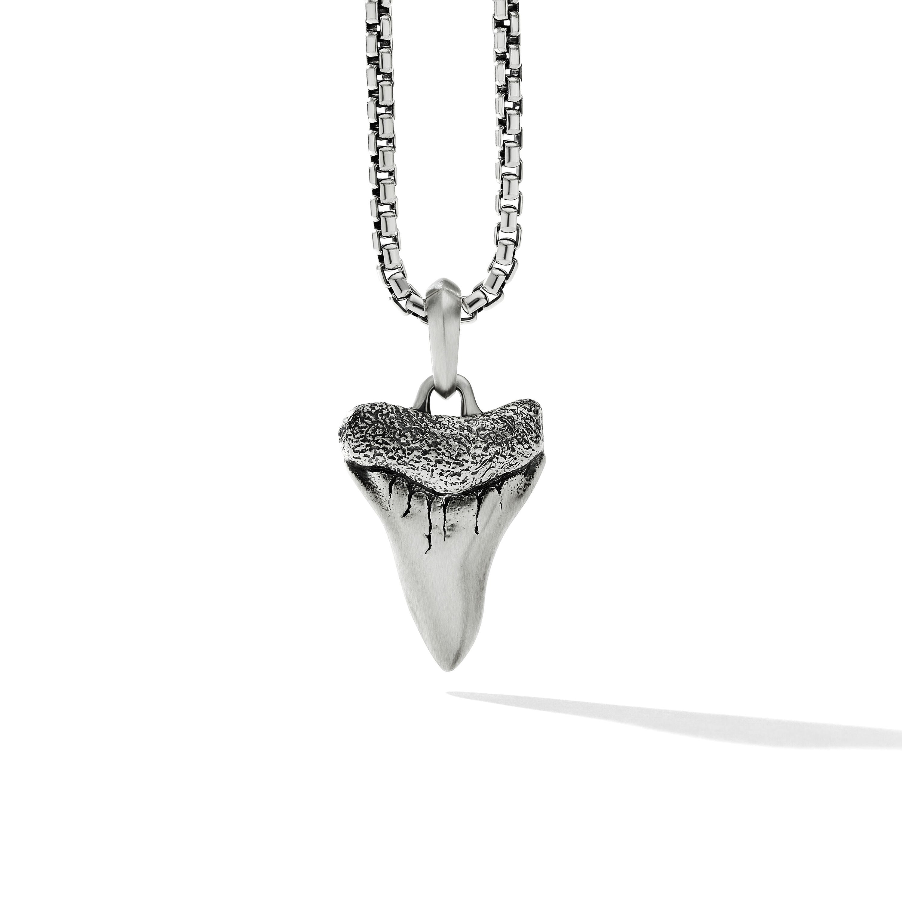 Shark Tooth Amulet In Sterling Silver, 27mm