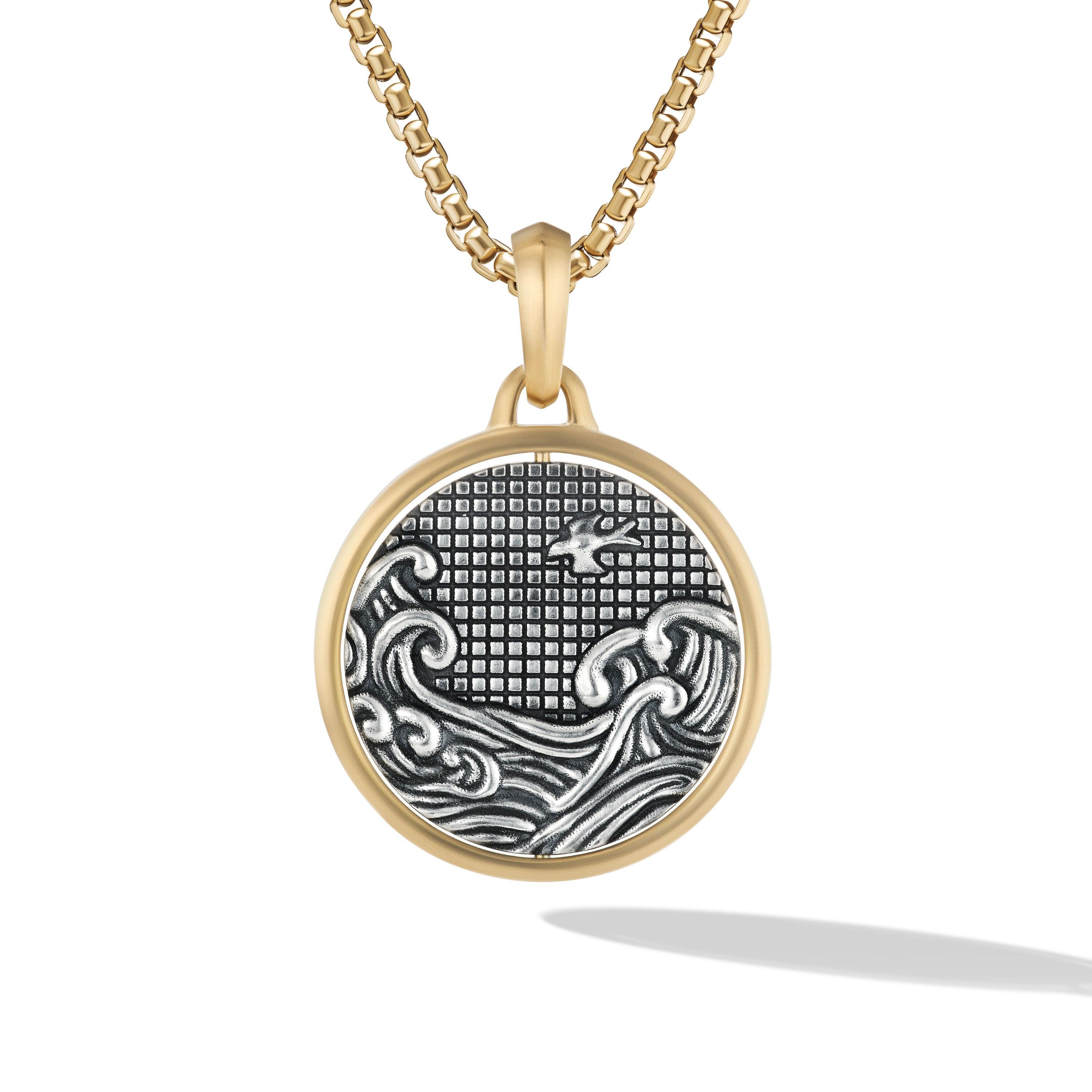 Water And Fire Duality Amulet In Sterling Silver With 18k Yellow Gold 30mm