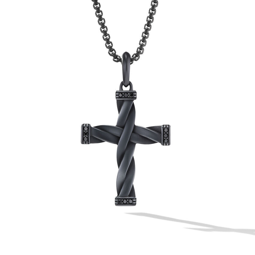David Yurman Helios™ Cross Pendant In Black Titanium With Black Diamonds, 48mm