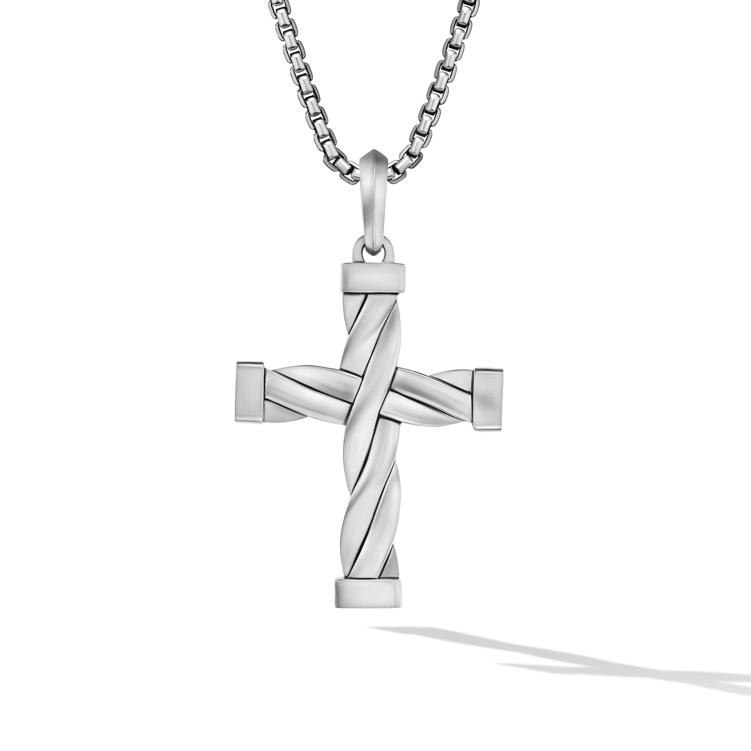 Dy Helios Cross Pendant In Sterling Silver With Black Diamonds 48mm