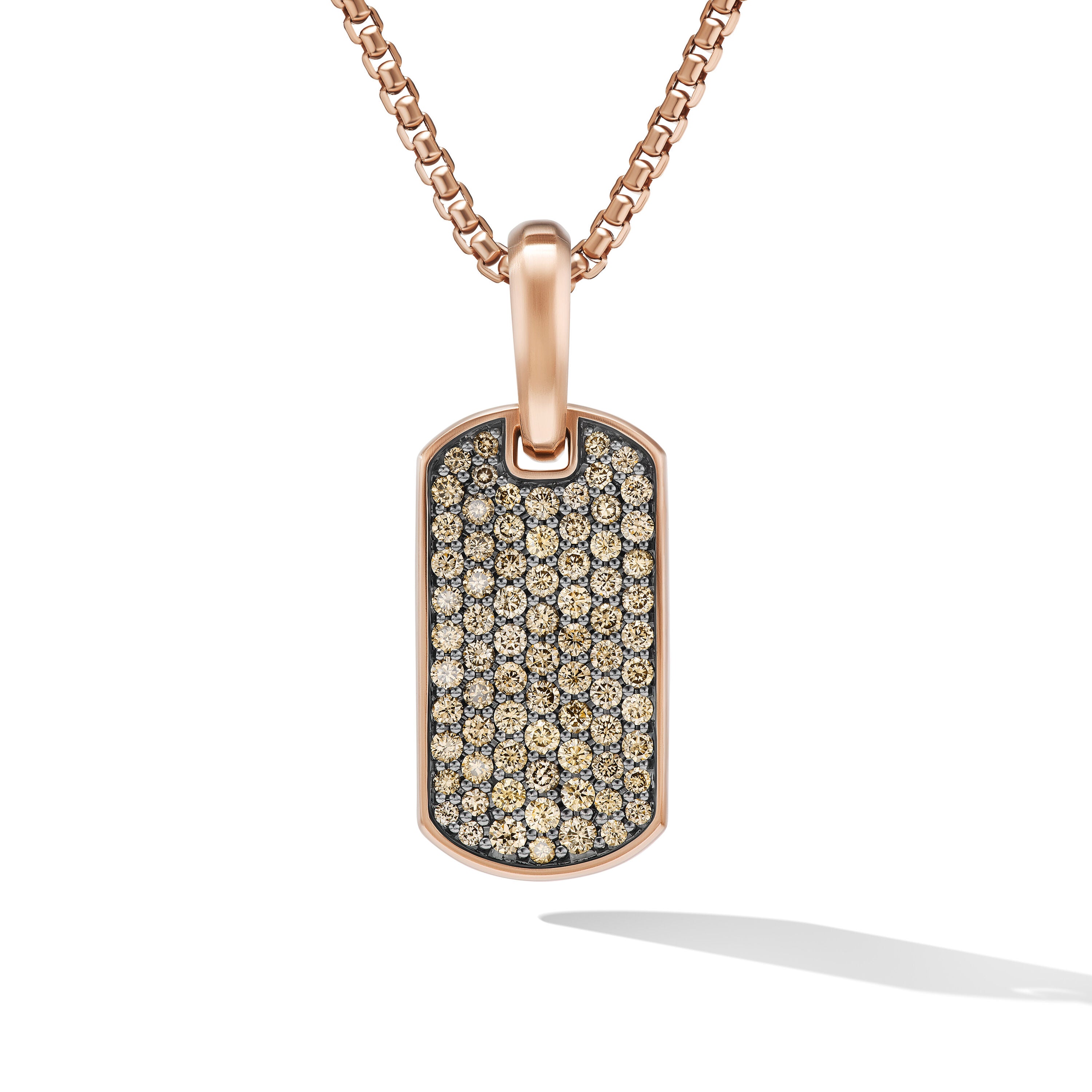 Chevron Tag In 18k Rose Gold With Cognac Diamonds 21mm