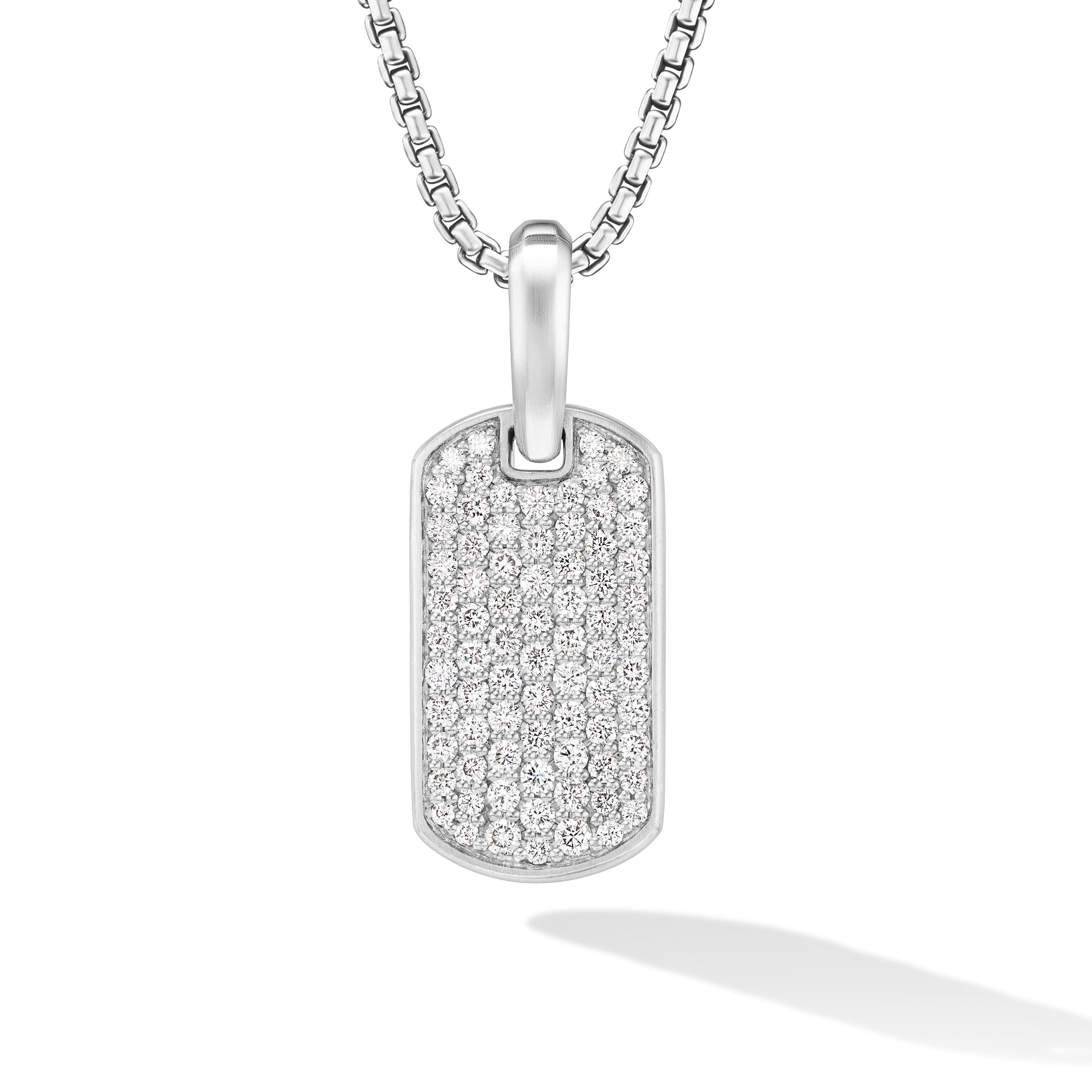 Chevron Tag In Sterling Silver With Diamonds 21mm