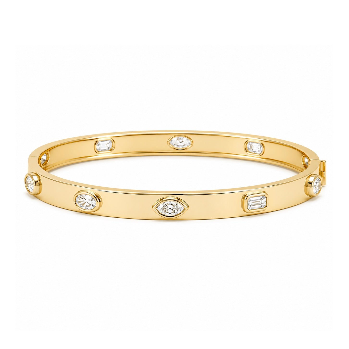 18k Yellow Gold Mixed Shape Diamond Bangle