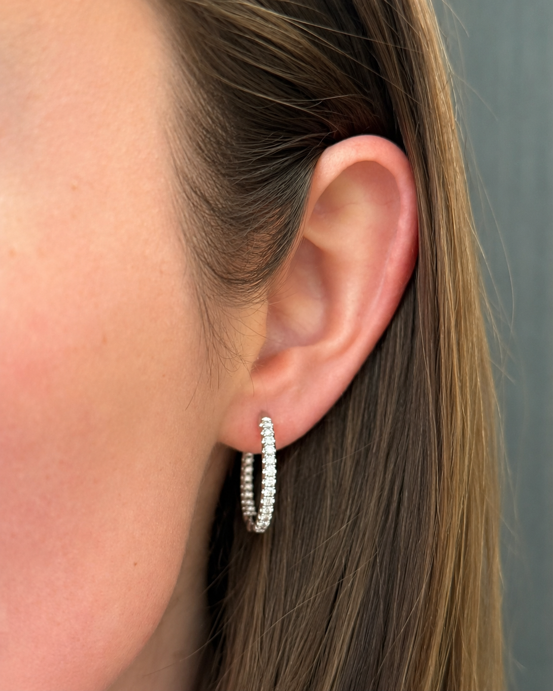 Brown &amp; Co. 18k White Gold 1ct Diamond Hoop Earrings