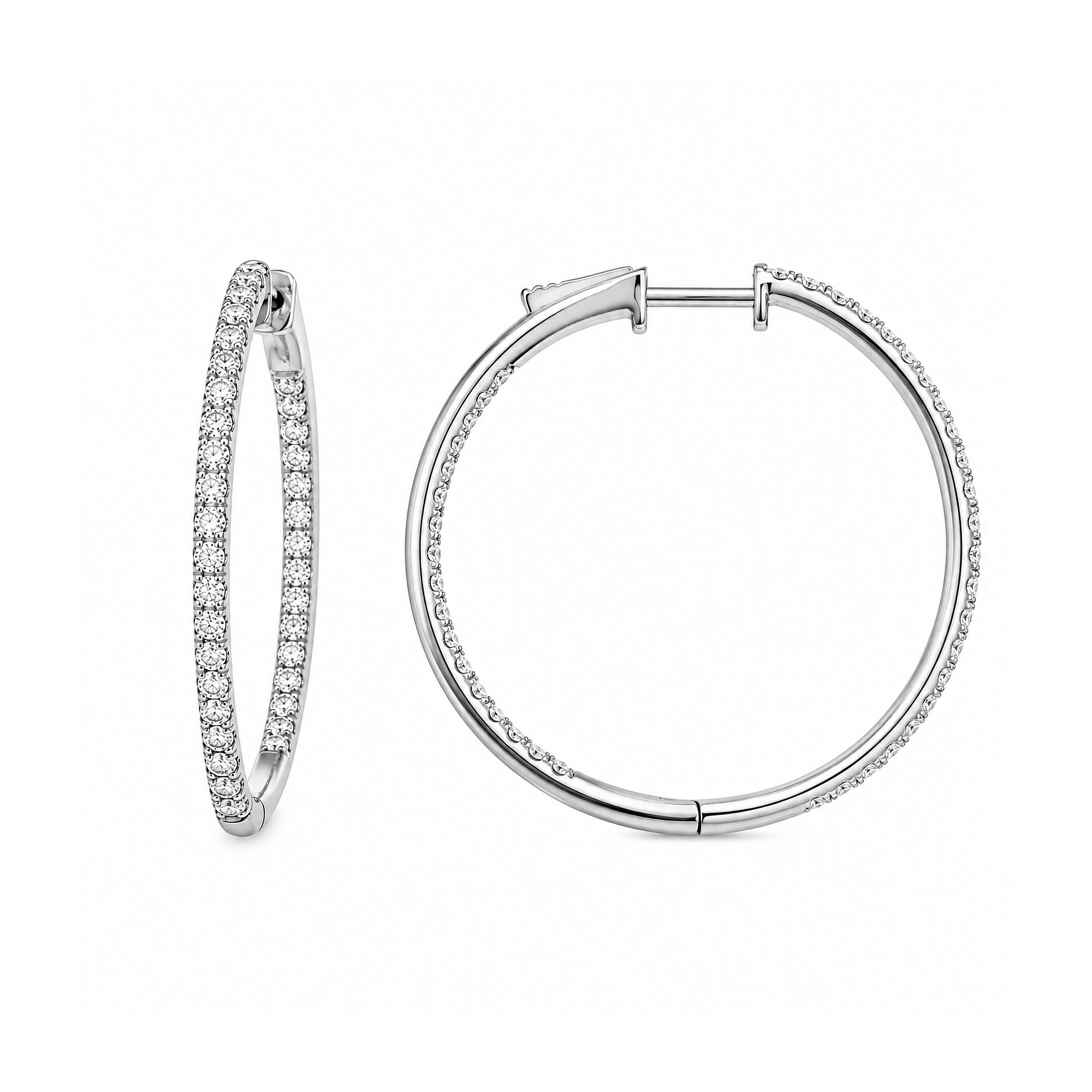 Brown &amp; Co. 18k White Gold 1ct Diamond Hoop Earrings