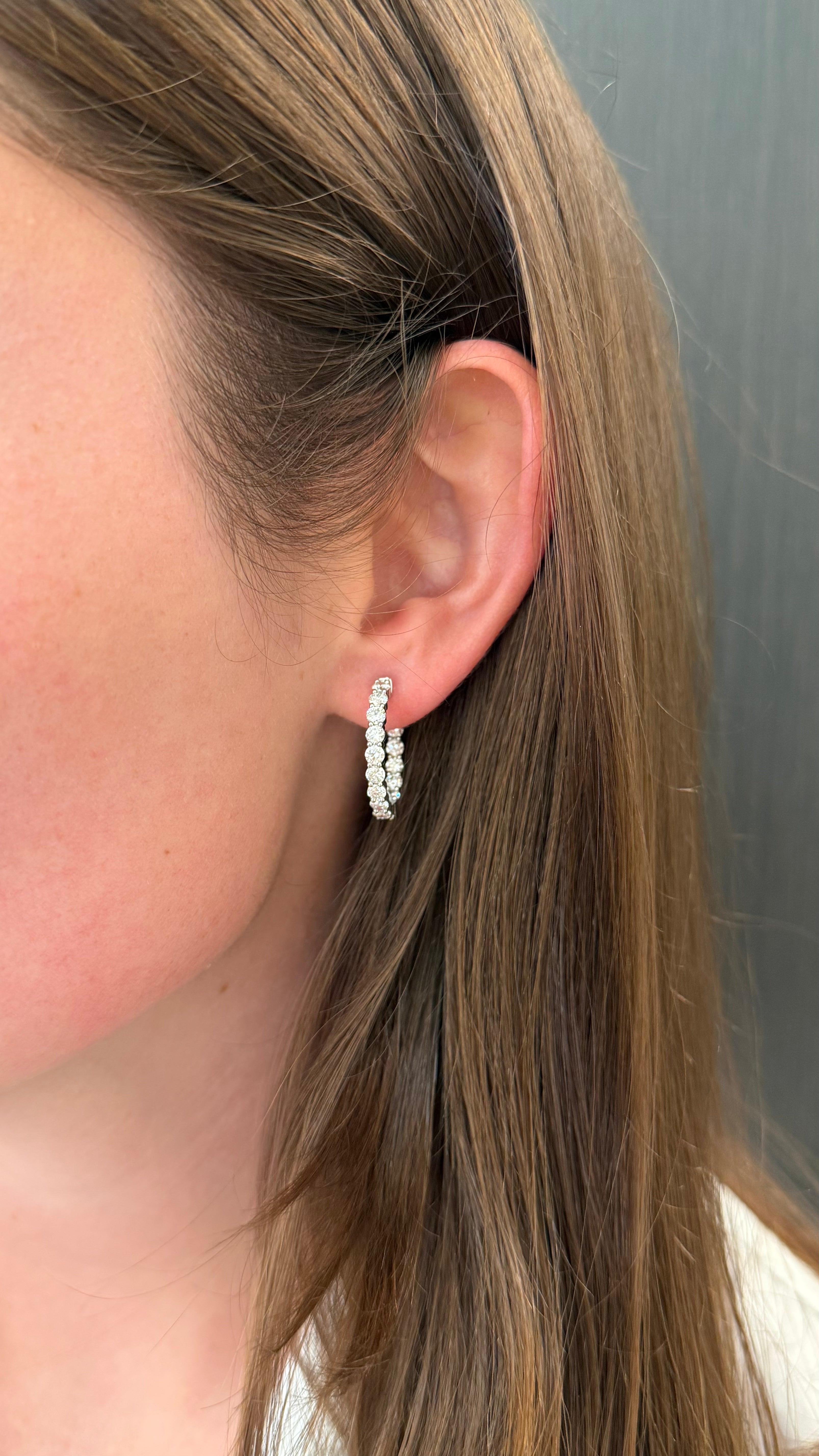 Brown &amp; Co. 18k White Gold 3ct Diamond Hoop Earrings