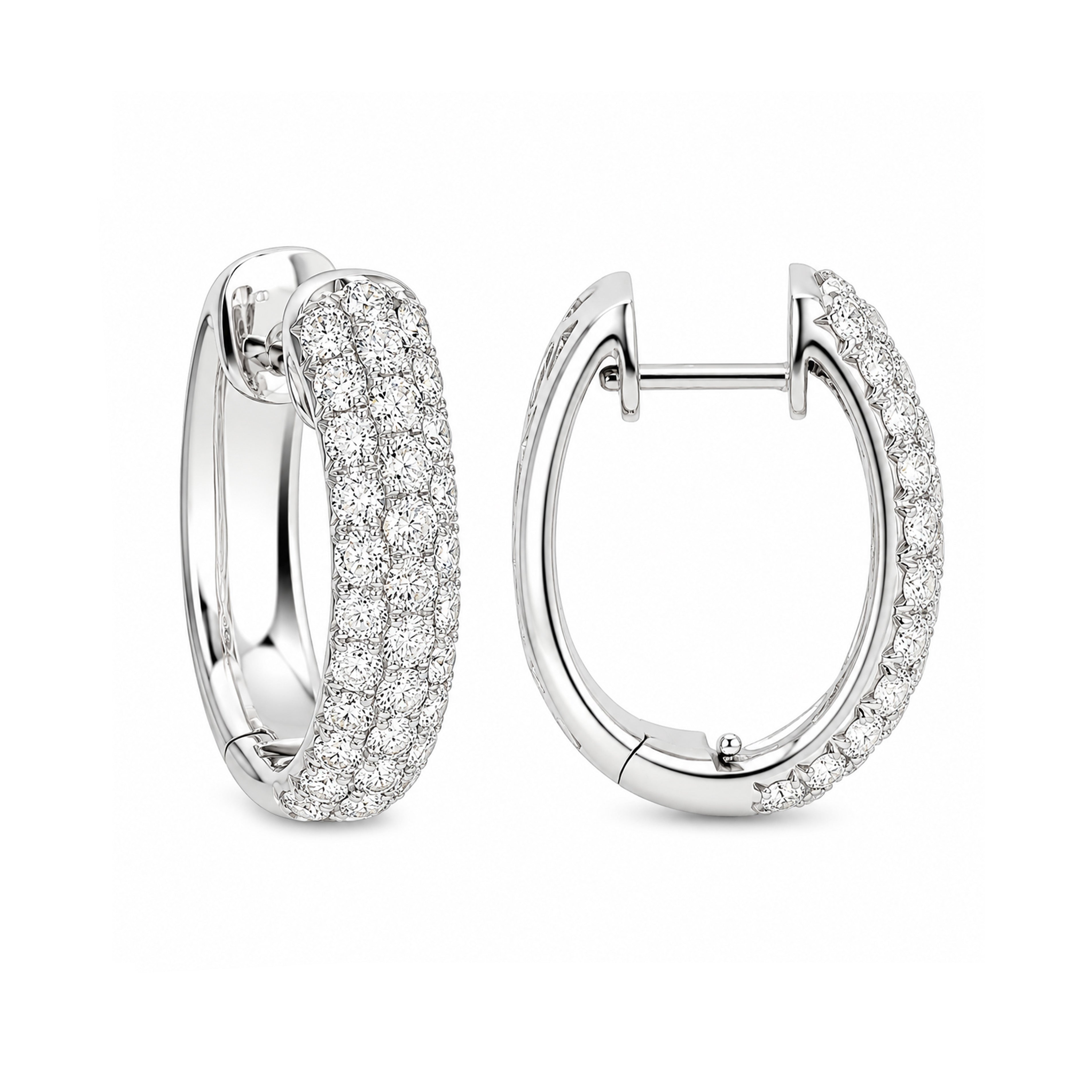 Brown &amp; Co. 18k White Gold 2ct Pave Diamond Oval Hoop Earrings
