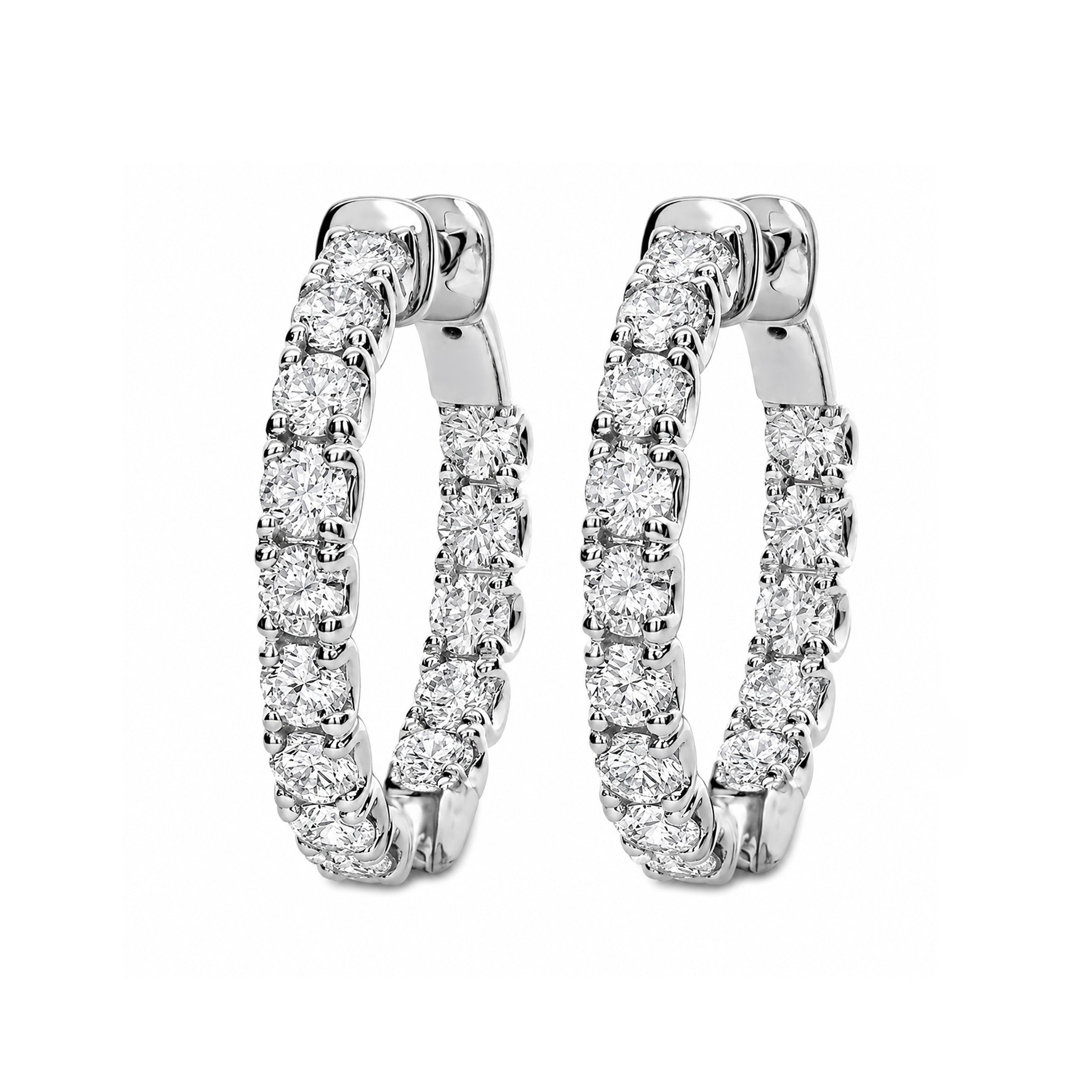 Brown &amp; Co. 18k White Gold 3.50ct Diamond Hoop Earrings