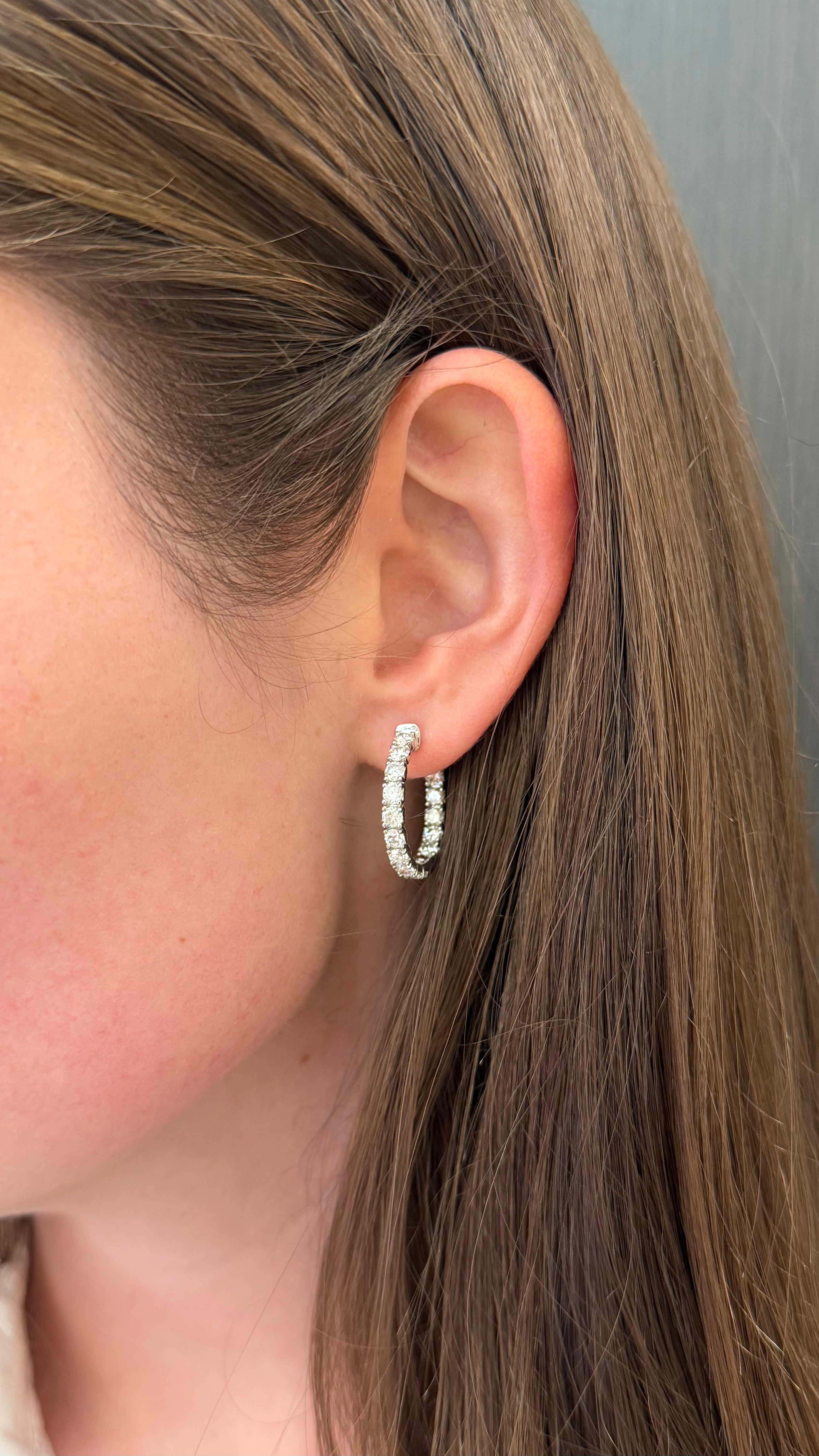 Brown &amp; Co. 18k White Gold 3.50ct Diamond Hoop Earrings