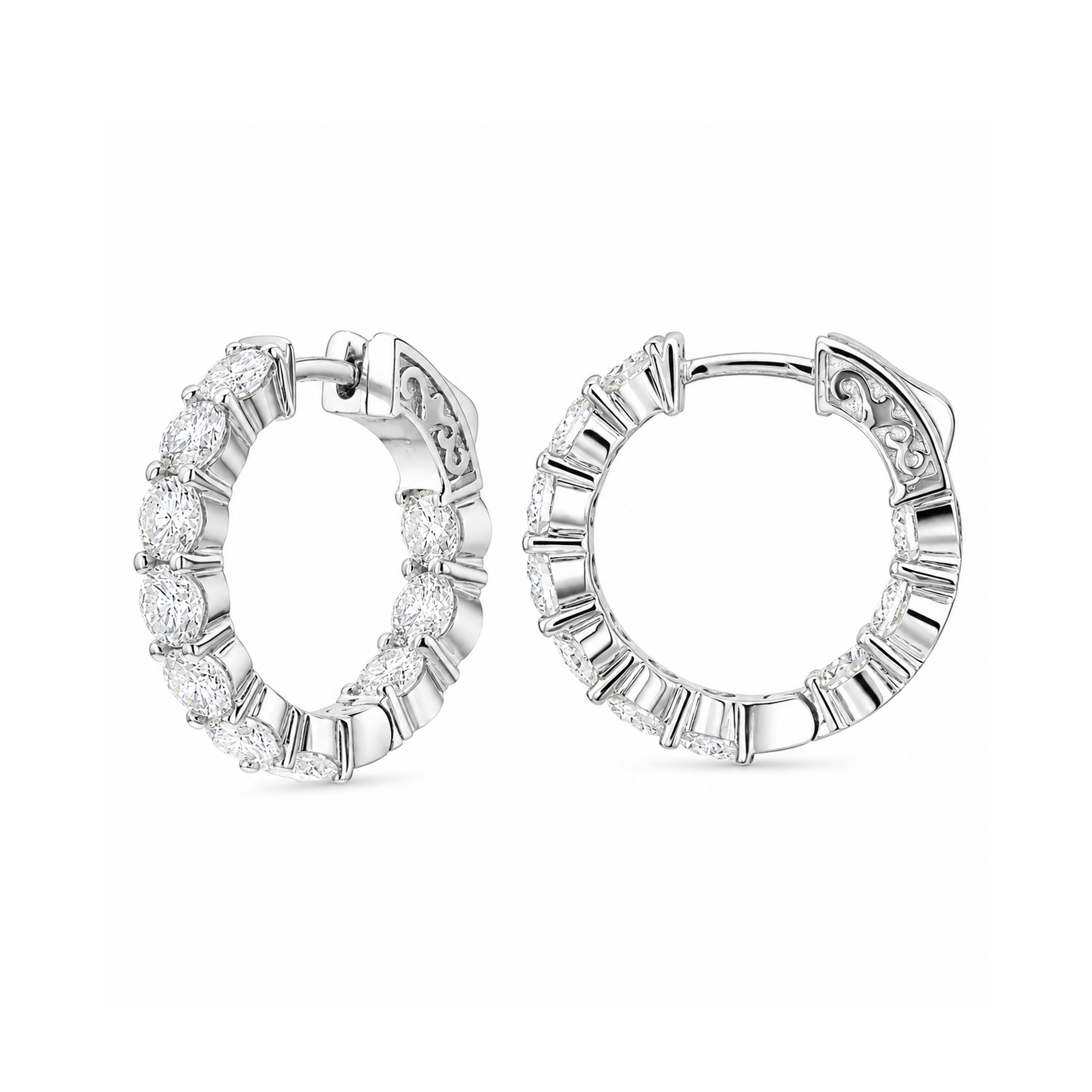 Brown &amp; Co. 18k White Gold 4ct Diamond Hoops Earrings