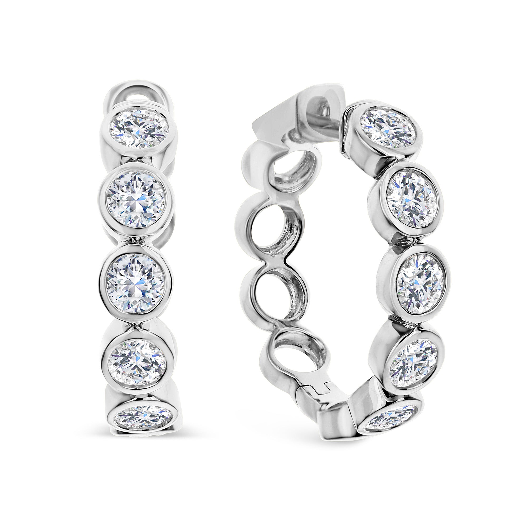 18k White Gold 1.95ctw Bezel-Set Diamond Hoop Earrings