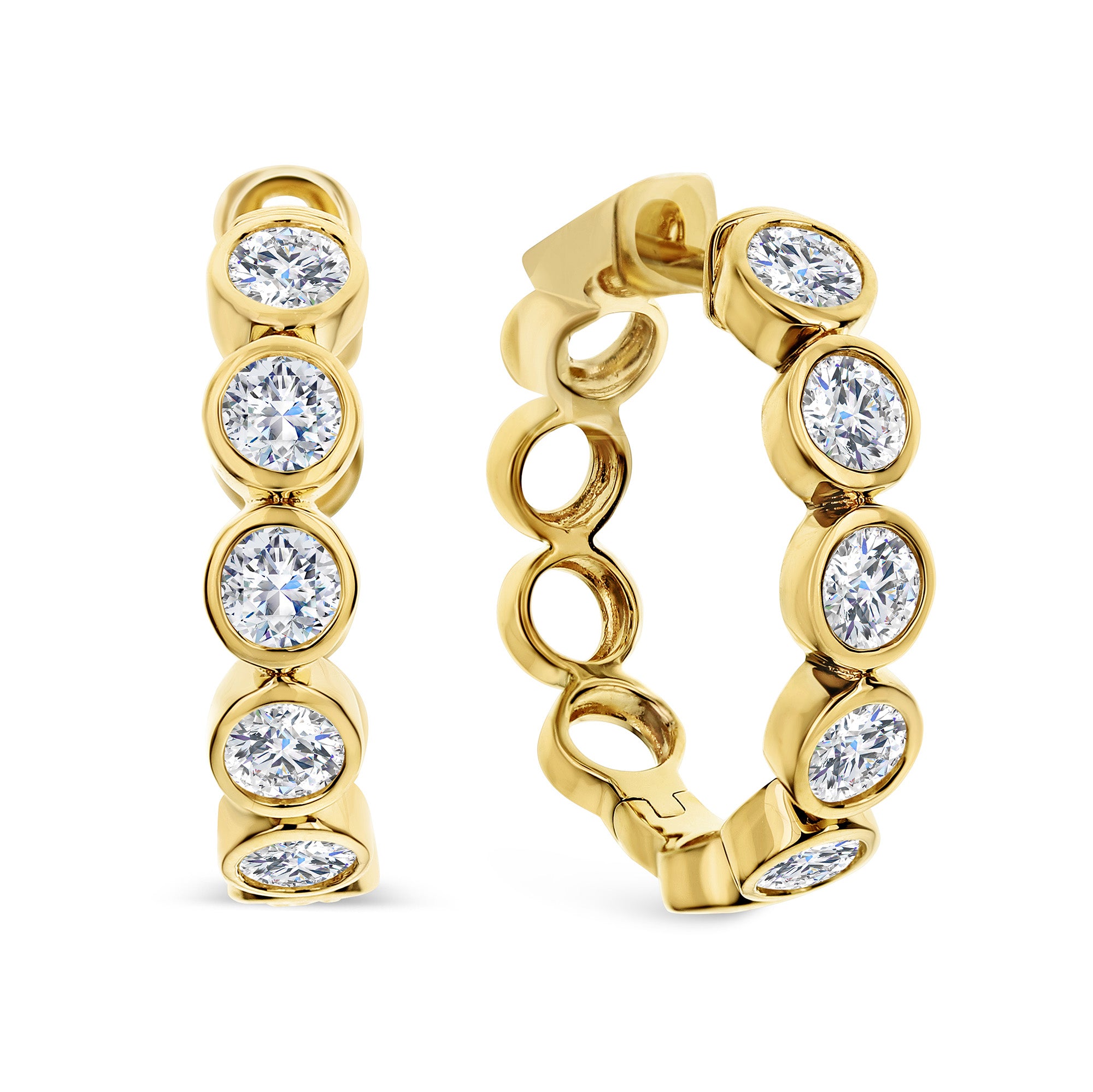 18k Yellow Gold Bezel-Set 1.95ctw Diamond Hoop Earrings