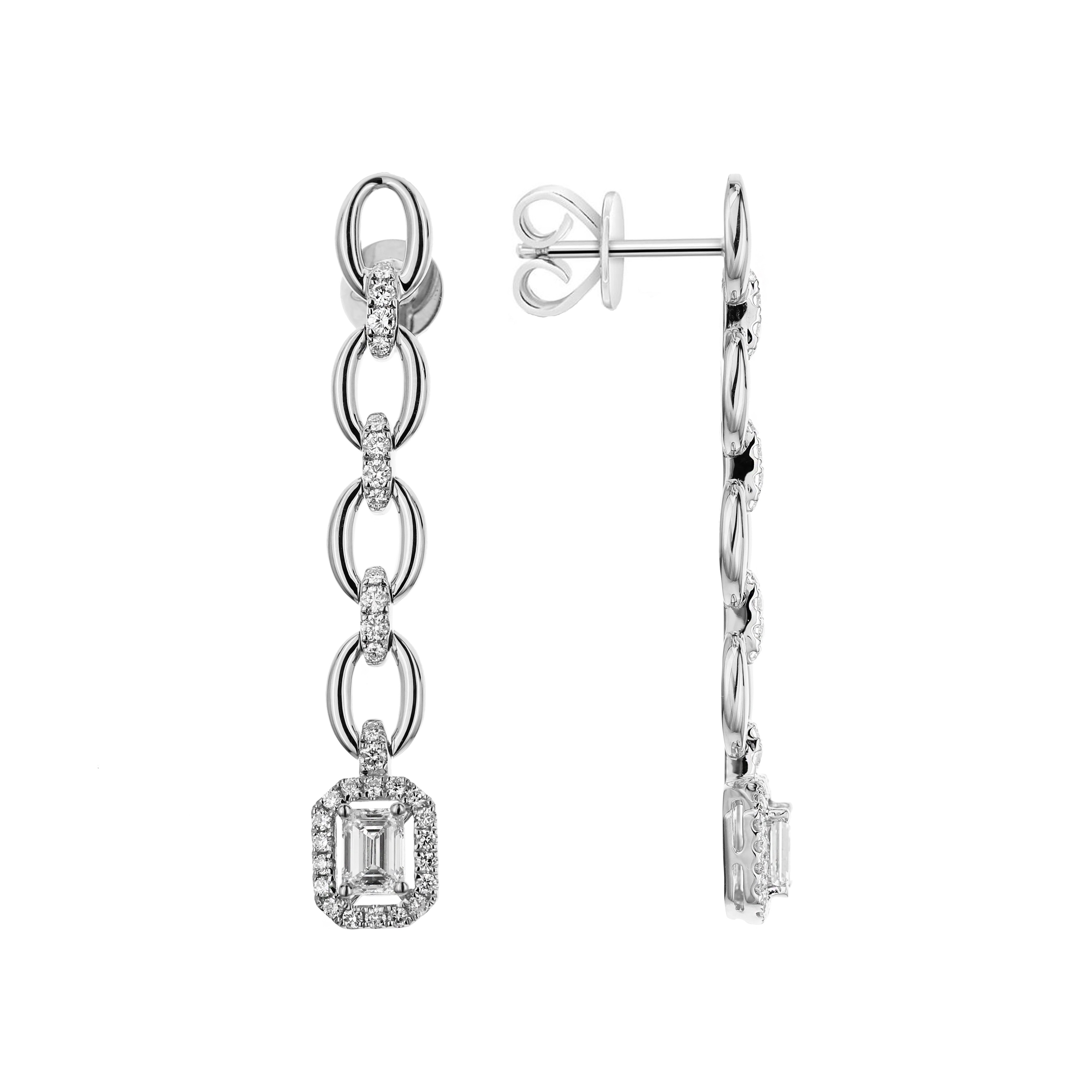 Brown &amp; Co. 18k White Gold Emerald Cut Diamond Drop Earrings