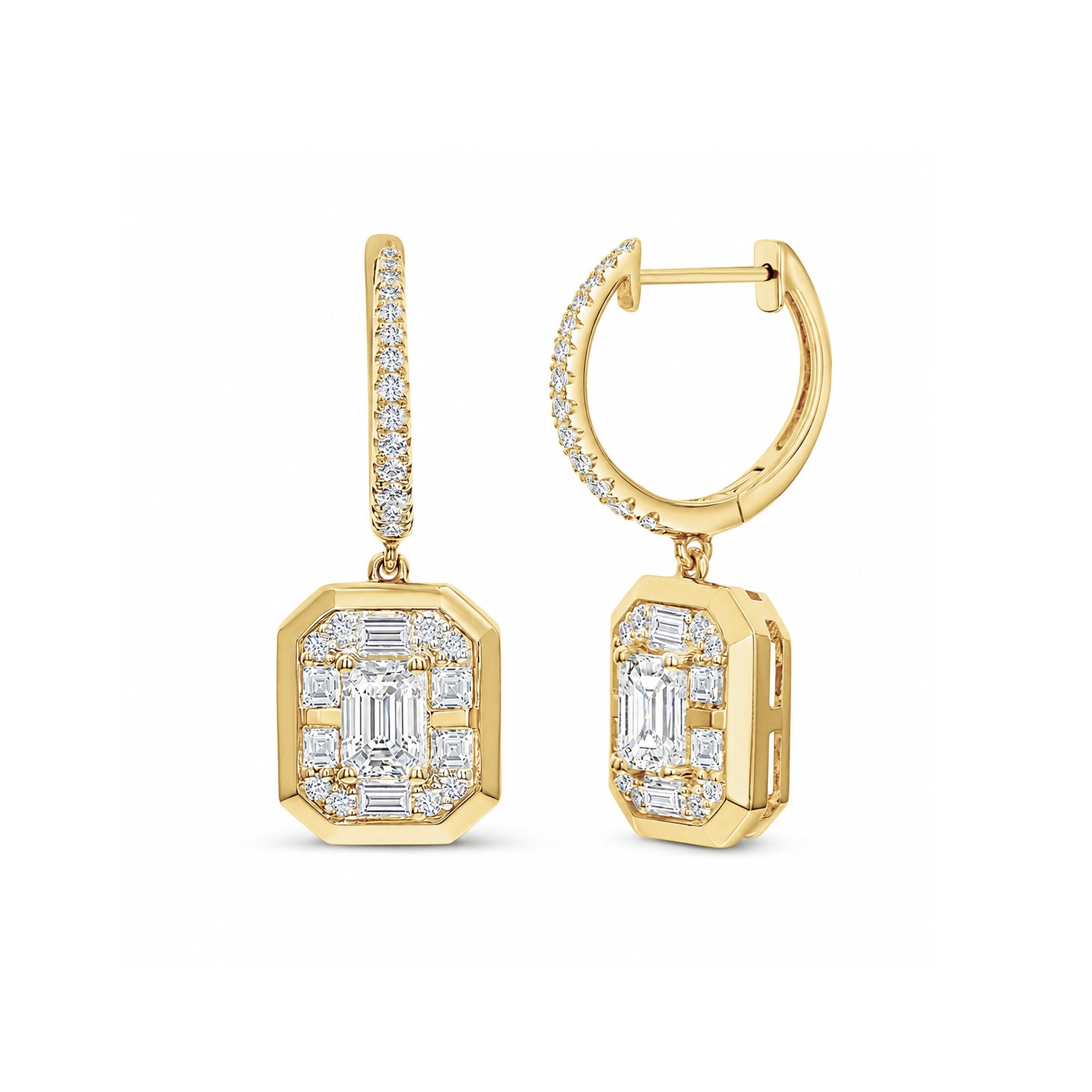Brown &amp; Co. 18k Yellow Gold Baguette And Emerald Cut Diamond Drop Earrings