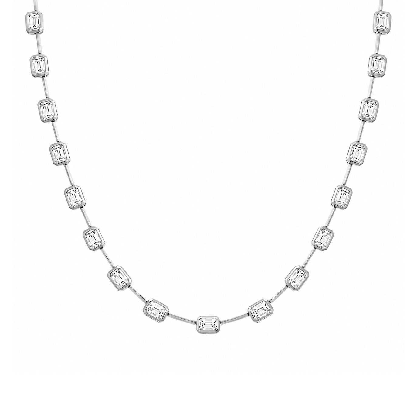 18k White Gold 6.25ctw Bezel-Set Emerald Cut Diamond Station Necklace