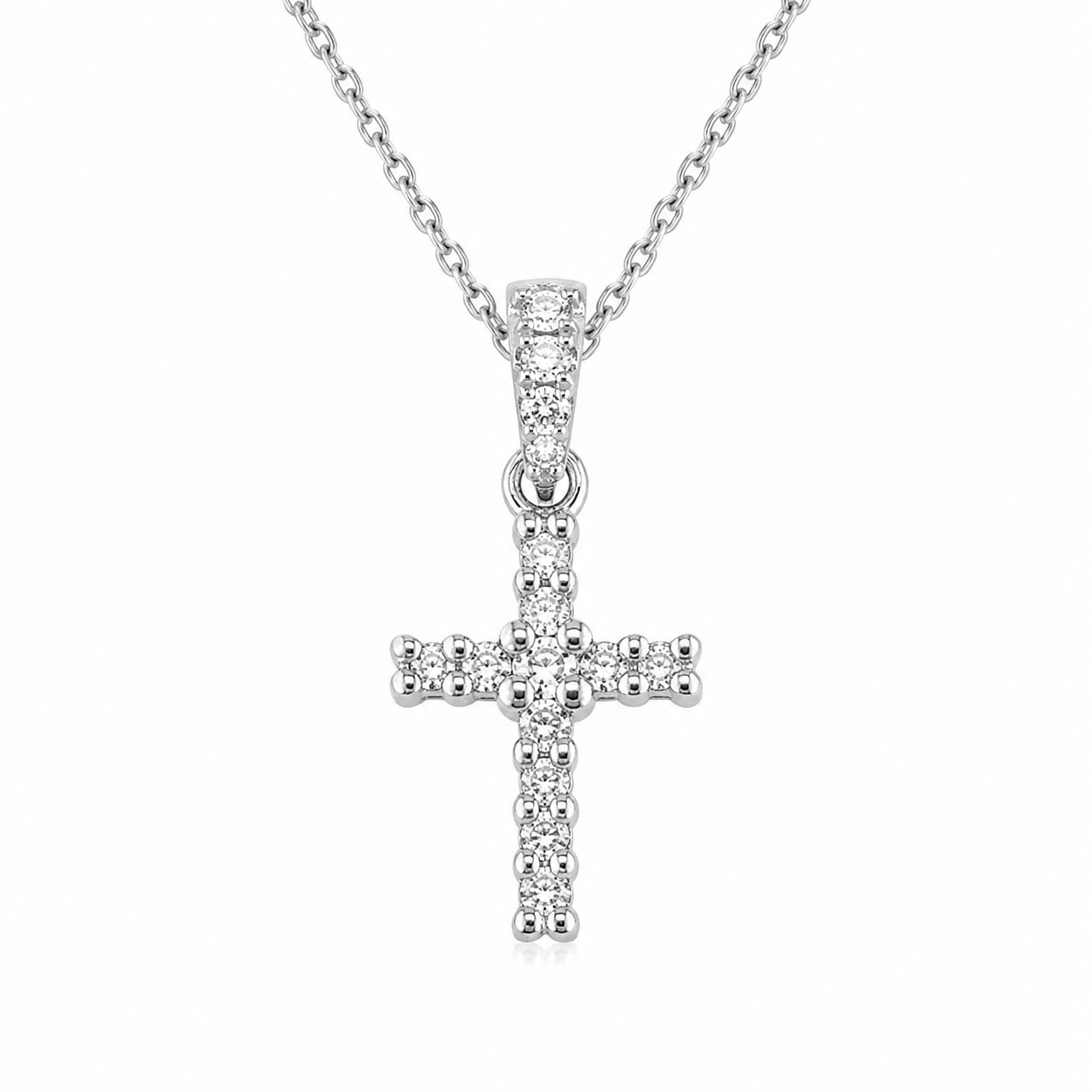 18k White Gold 0.12ct Diamond Cross Pendant Necklace