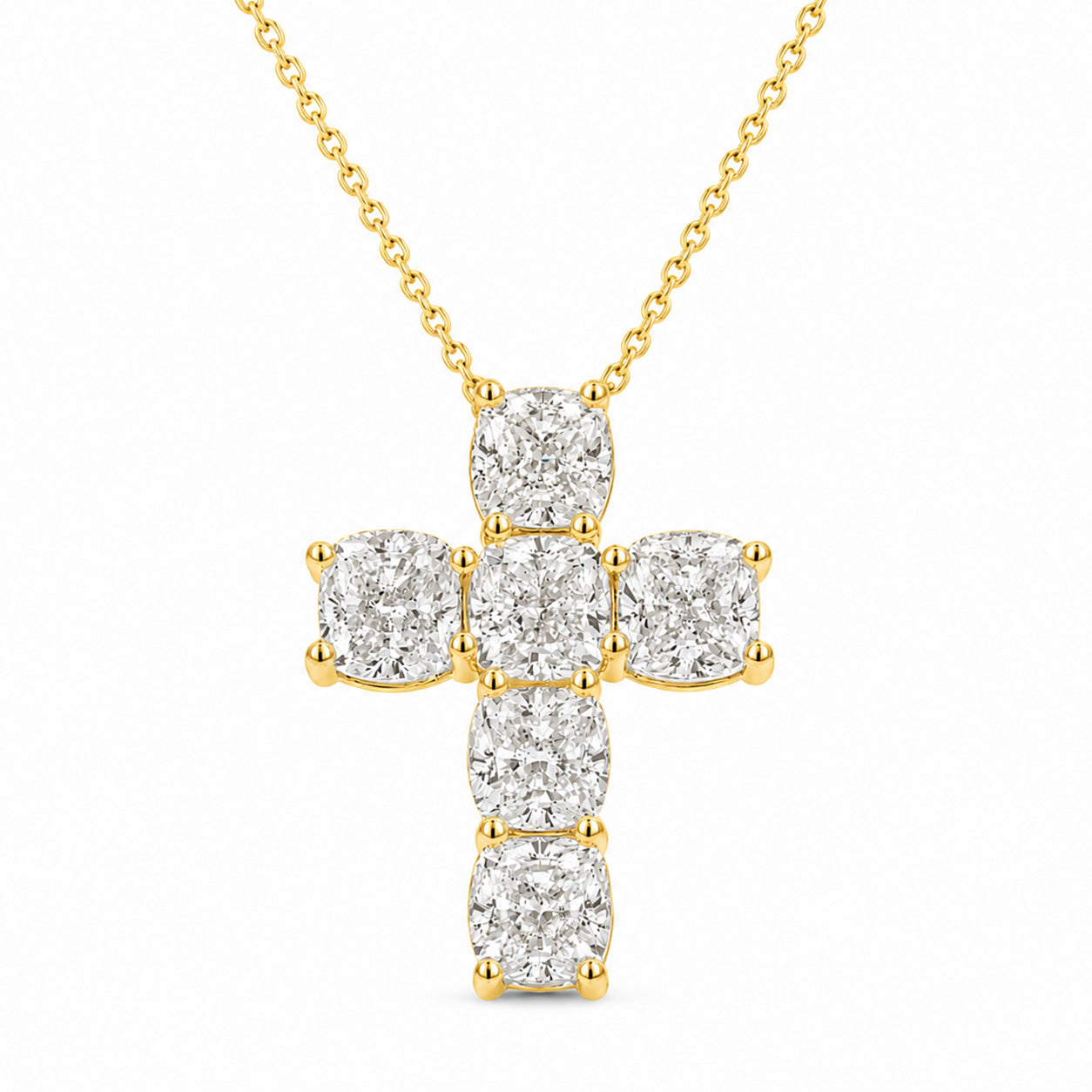 Brown &amp; Co. 18k Yellow Gold 3.06ct Cushion Cut Diamond Cross Pendant Necklace