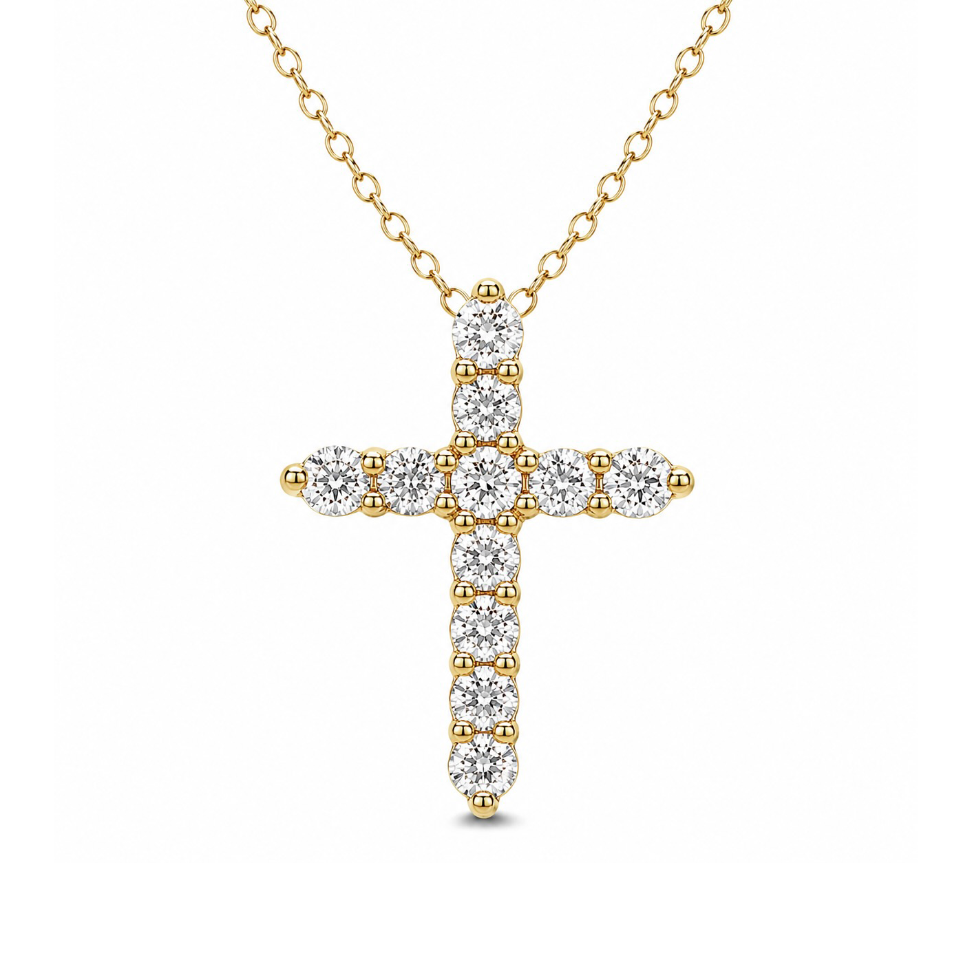 18k Yellow Gold 0.75ctw Diamond Cross Necklace