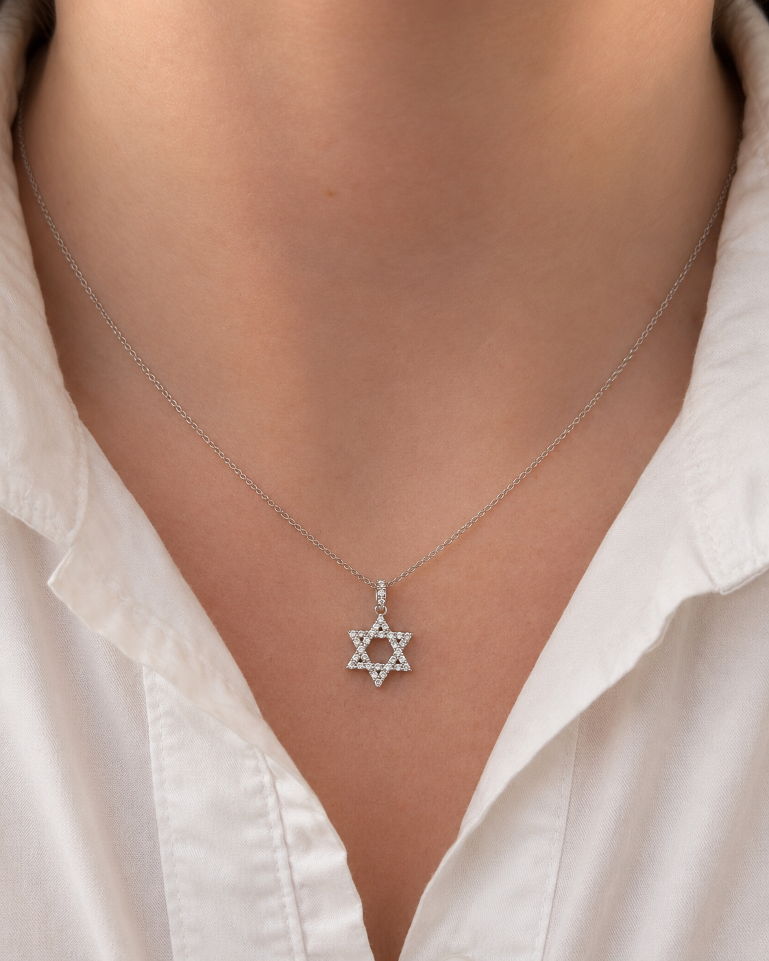 Brown &amp; Co. 18k White Gold 0.20ct Diamond Star Of David Pendant Necklace