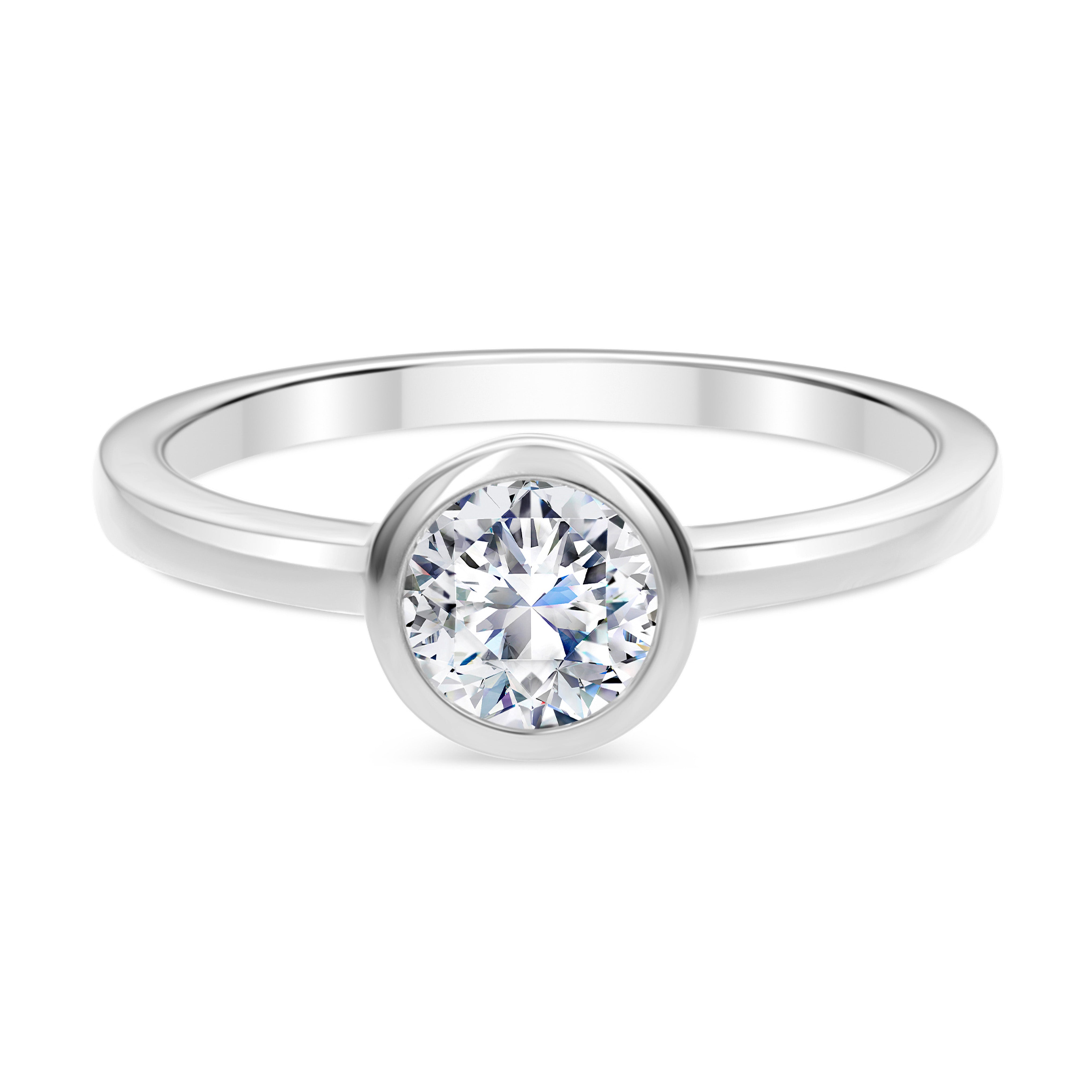 Brown &amp; Co. 18k White Gold 0.65ct Round Brilliant Cut Diamond Bezel Set Ring