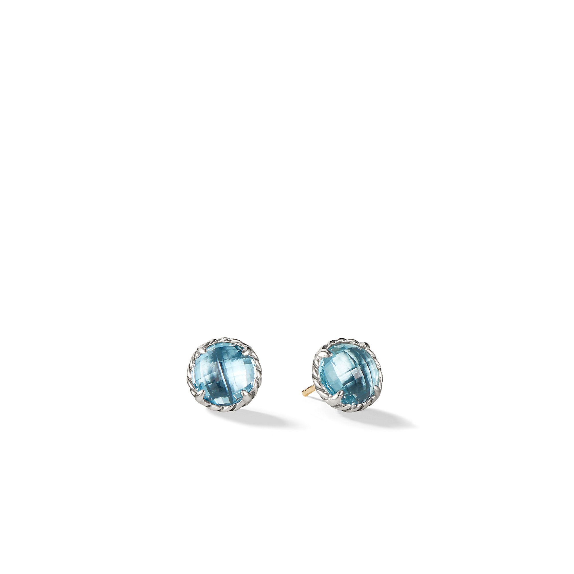 Chatelaine Earrings With Blue Topaz In Sterling Silver, 8mm Diameter