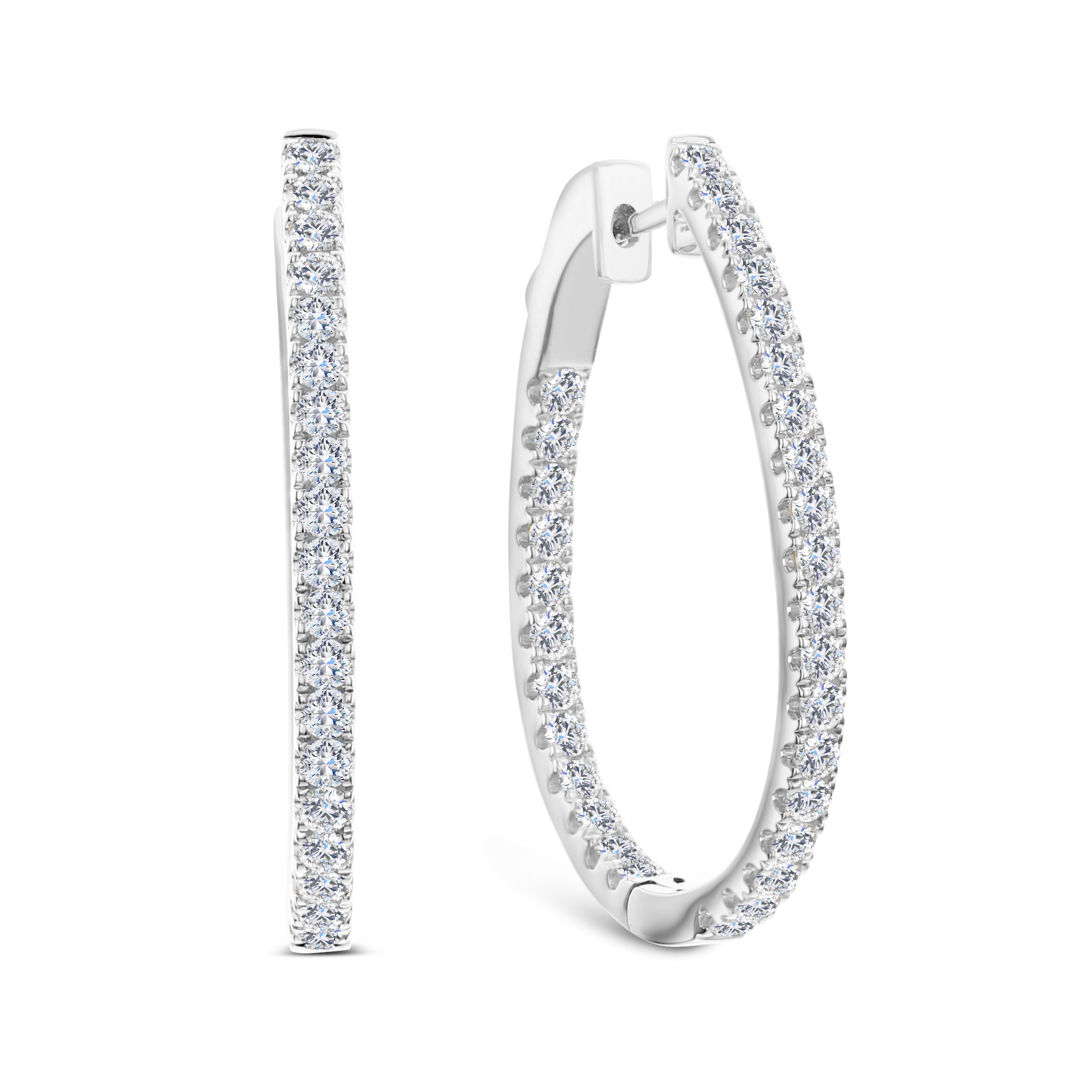 18k White Gold 3.00ctw Diamond Hoop Earrings