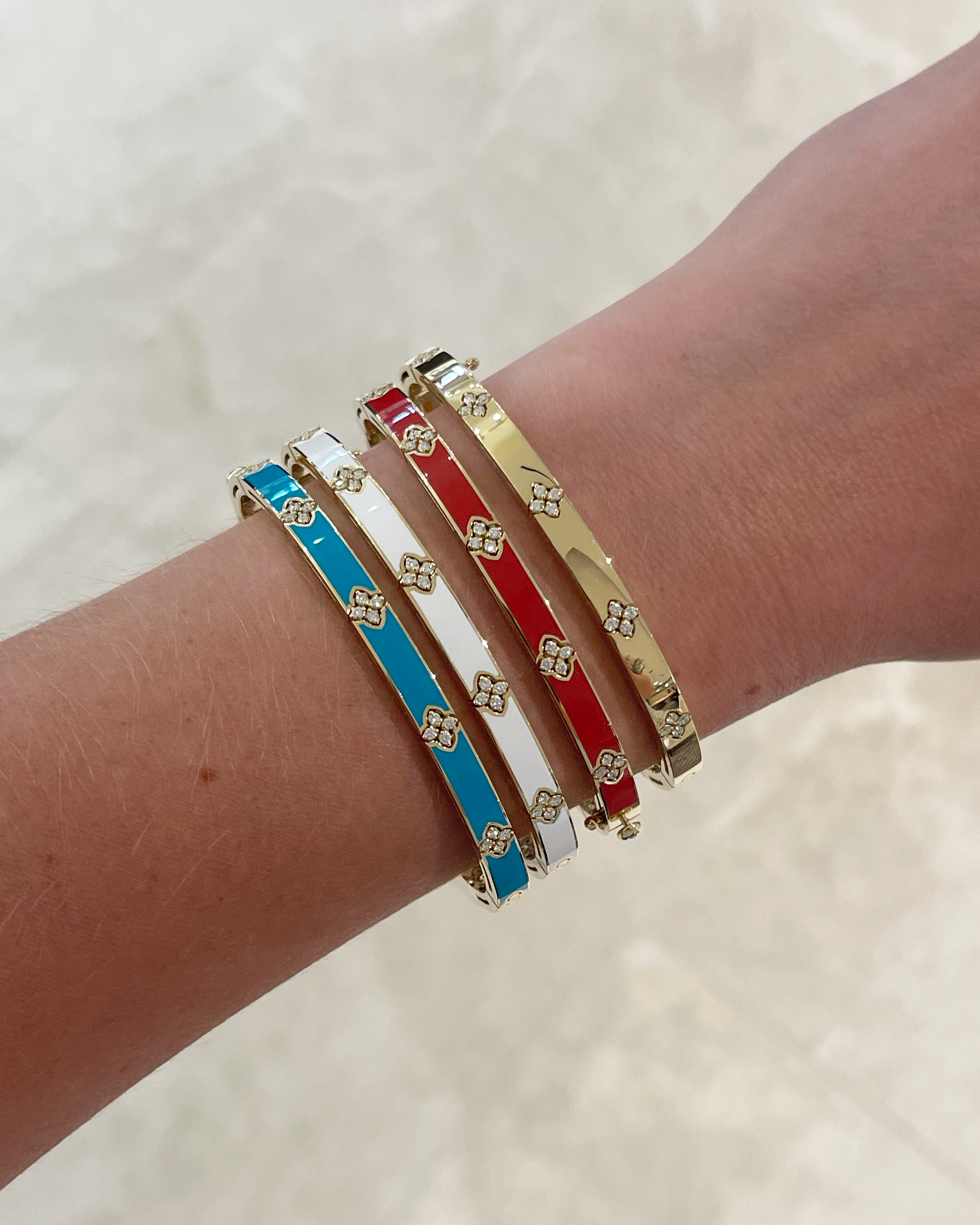 Roberto Coin 18k Yellow Gold Love in Verona Turquoise Enamel Diamond Bangle