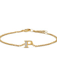 David Yurman Petite Pavé Initial Chain Bracelet In 18k Yellow Gold With Diamond P