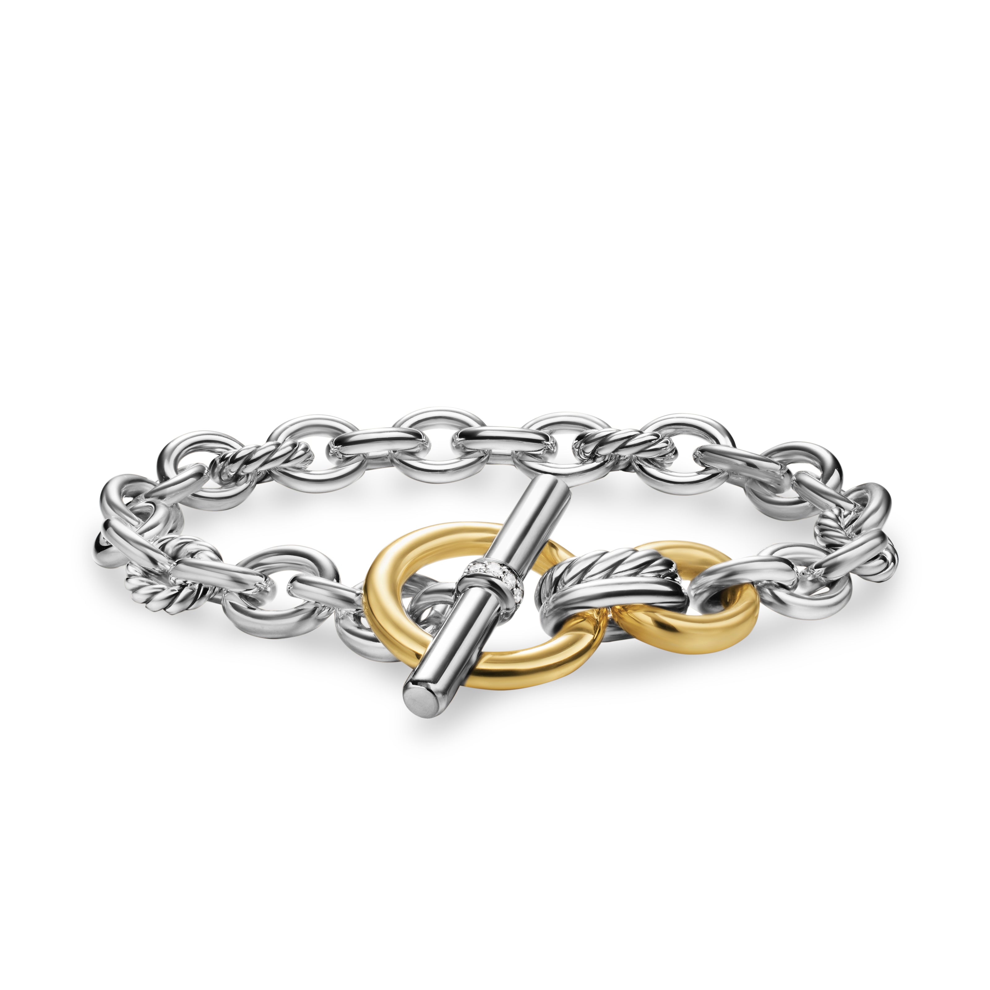 David Yurman Mercer Toggle Chain Bracelet In Sterling Silver With 18k Yellow Gold And Diamonds, 8mm