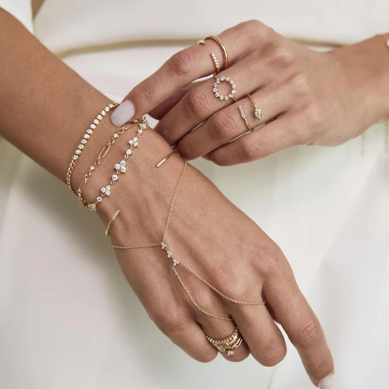14k Yellow Gold Curb Chain Diamond Segment Bracelet