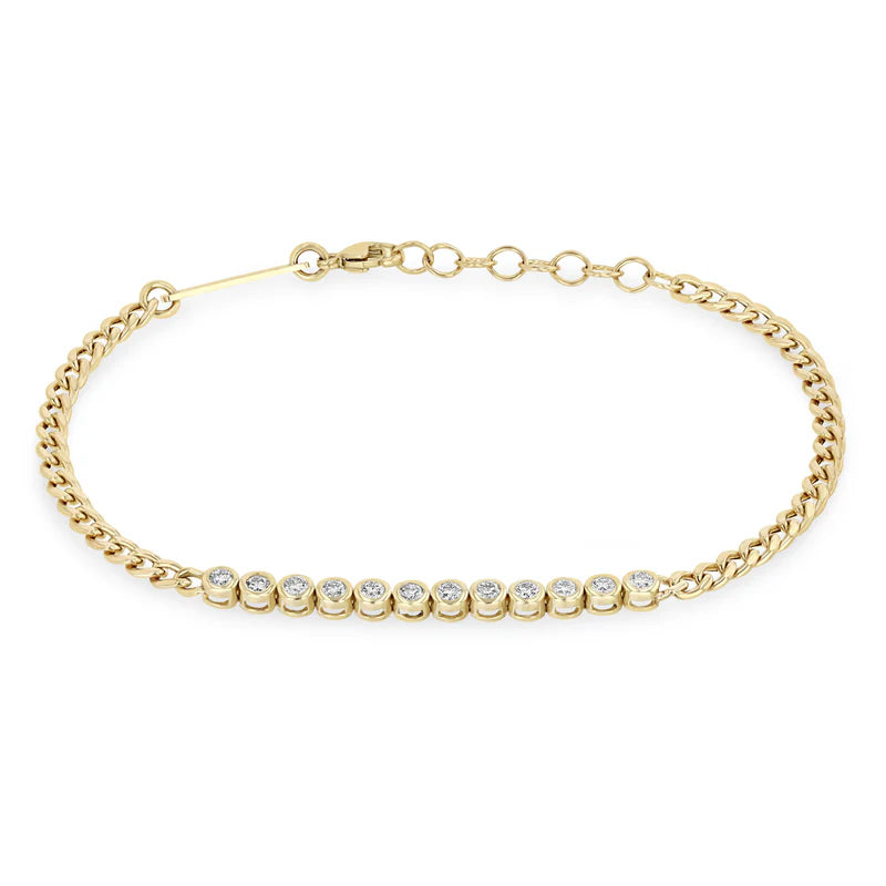 14k Yellow Gold Curb Chain Diamond Segment Bracelet