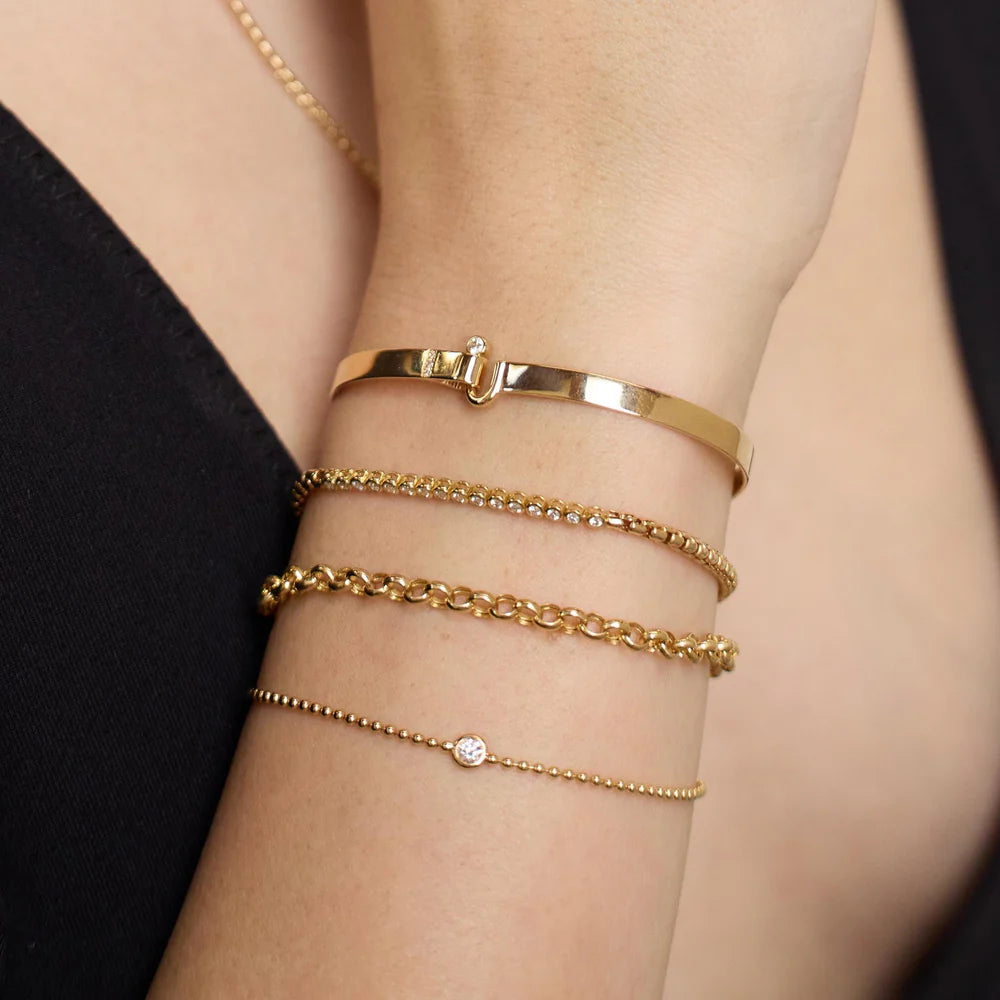 14k Yellow Gold Flat Wire Diamond Cuff Bracelet