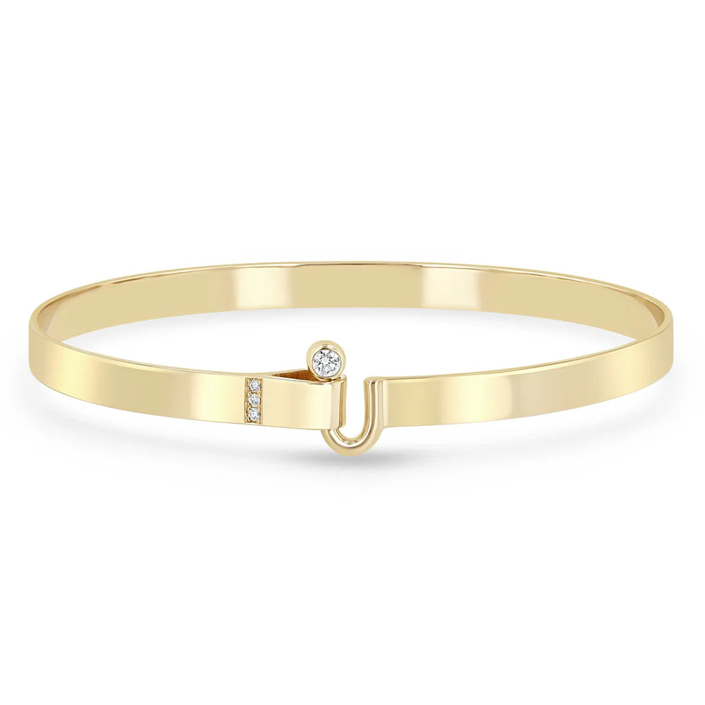 14k Yellow Gold Flat Wire Diamond Cuff Bracelet