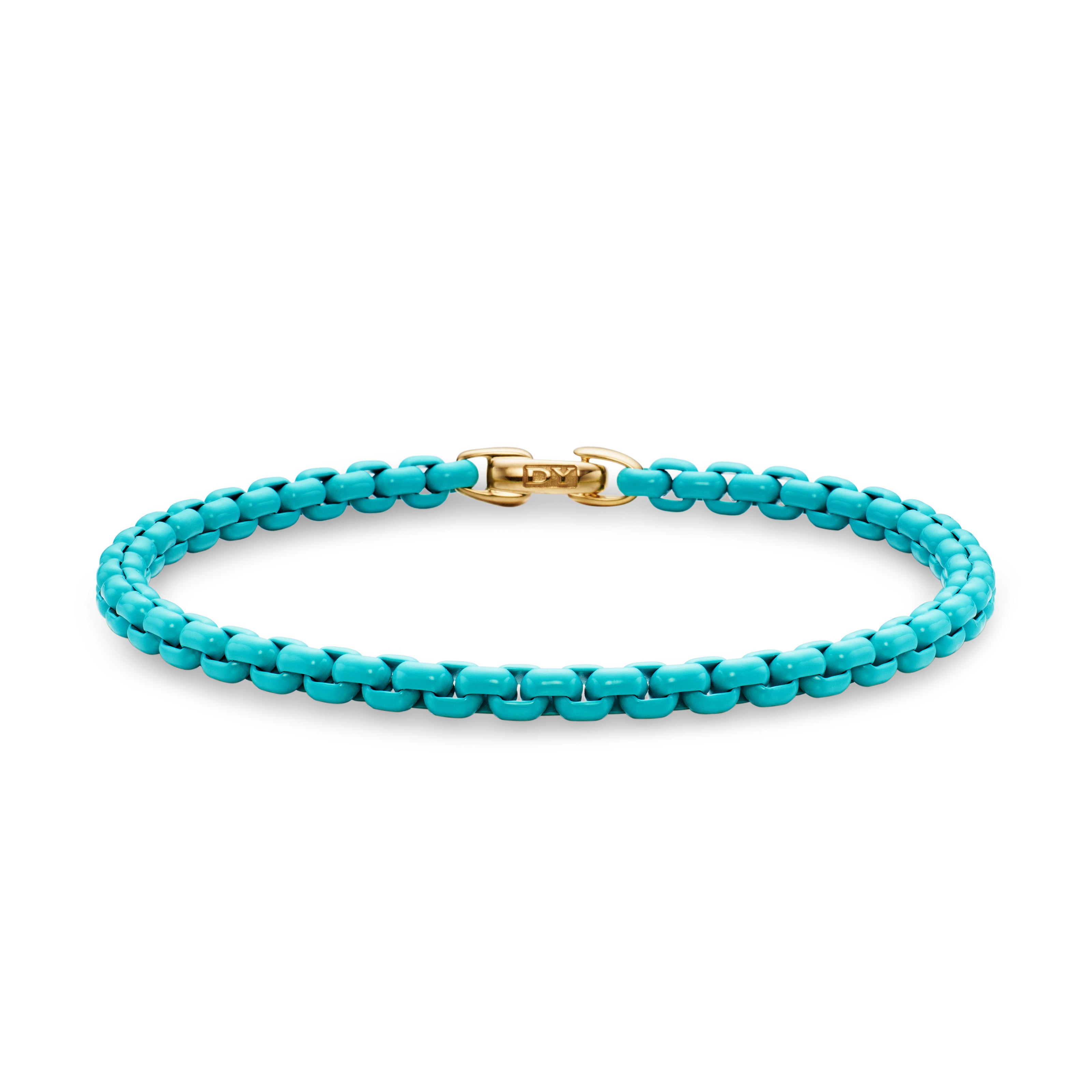Dy Bel Aire Color Box Chain Bracelet In Turquoise Acrylic With 14k Yellow Gold Accent, 4mm