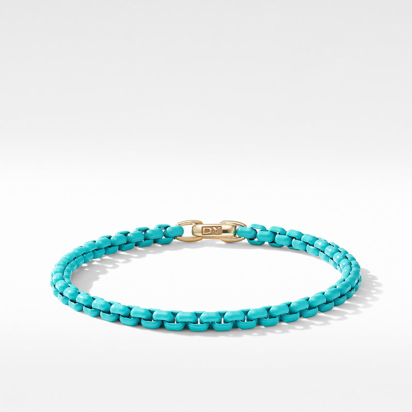 Dy Bel Aire Color Box Chain Bracelet In Turquoise Acrylic With 14k Yellow Gold Accent, 4mm