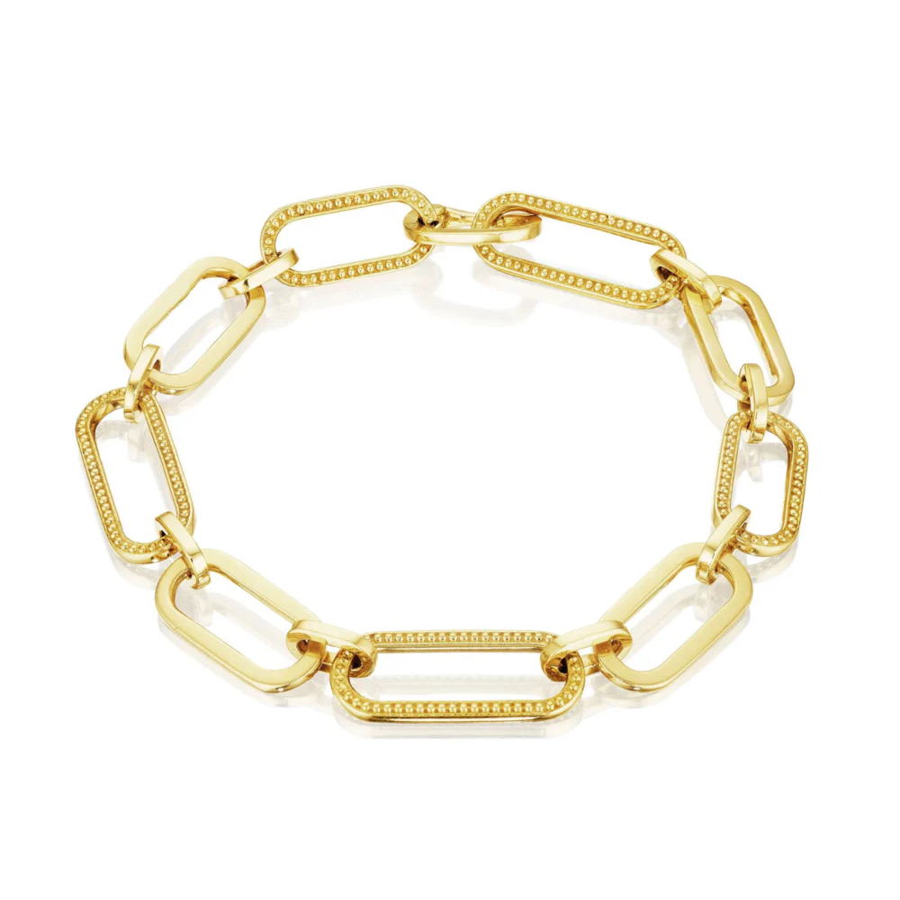 18k yellow gold bracelet with beaded and flat links.