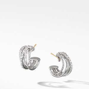 David Yurman Crossover Shrimp Earrings In Sterling Silver With Diamonds, 19.5mm