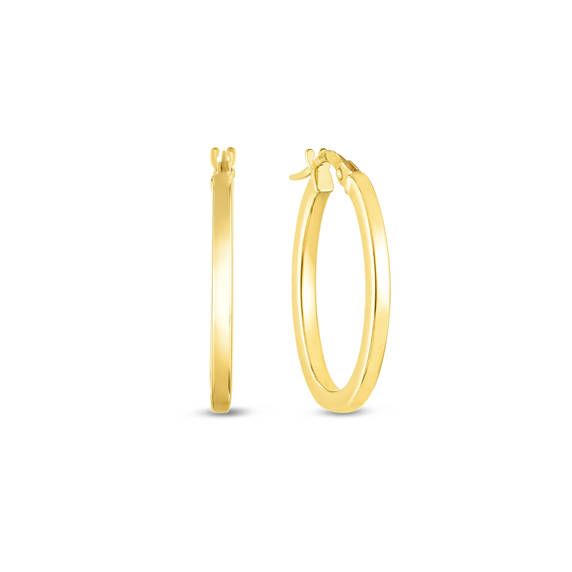 18k Yellow Gold Square Edged Oval Perfect Hoop Earrings - Small