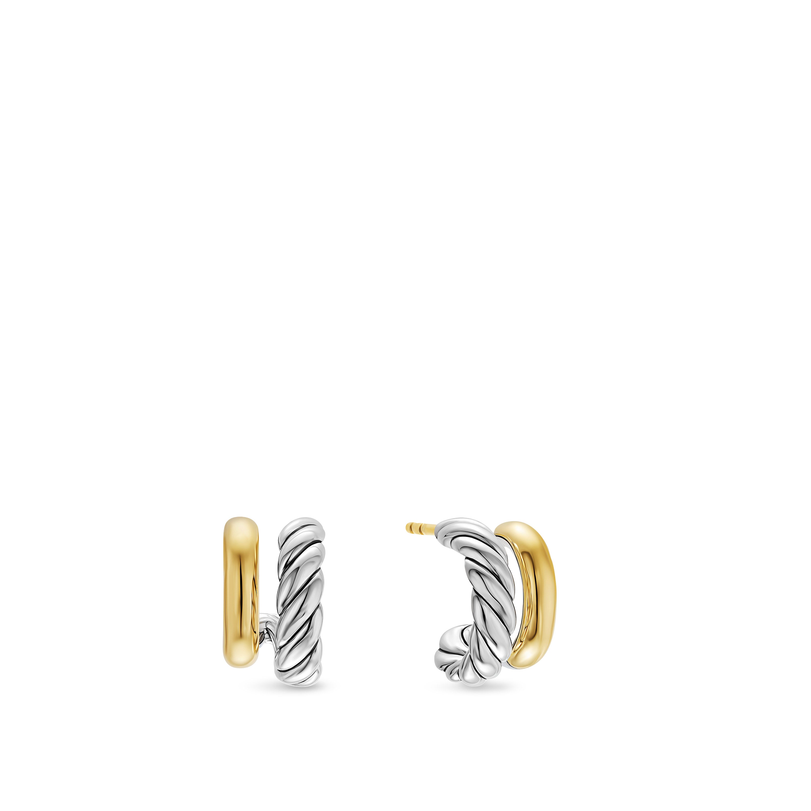 David Yurman Mercer Double Hoop Huggie Earrings In Sterling Silver With 18k Yellow Gold, 13.5mm