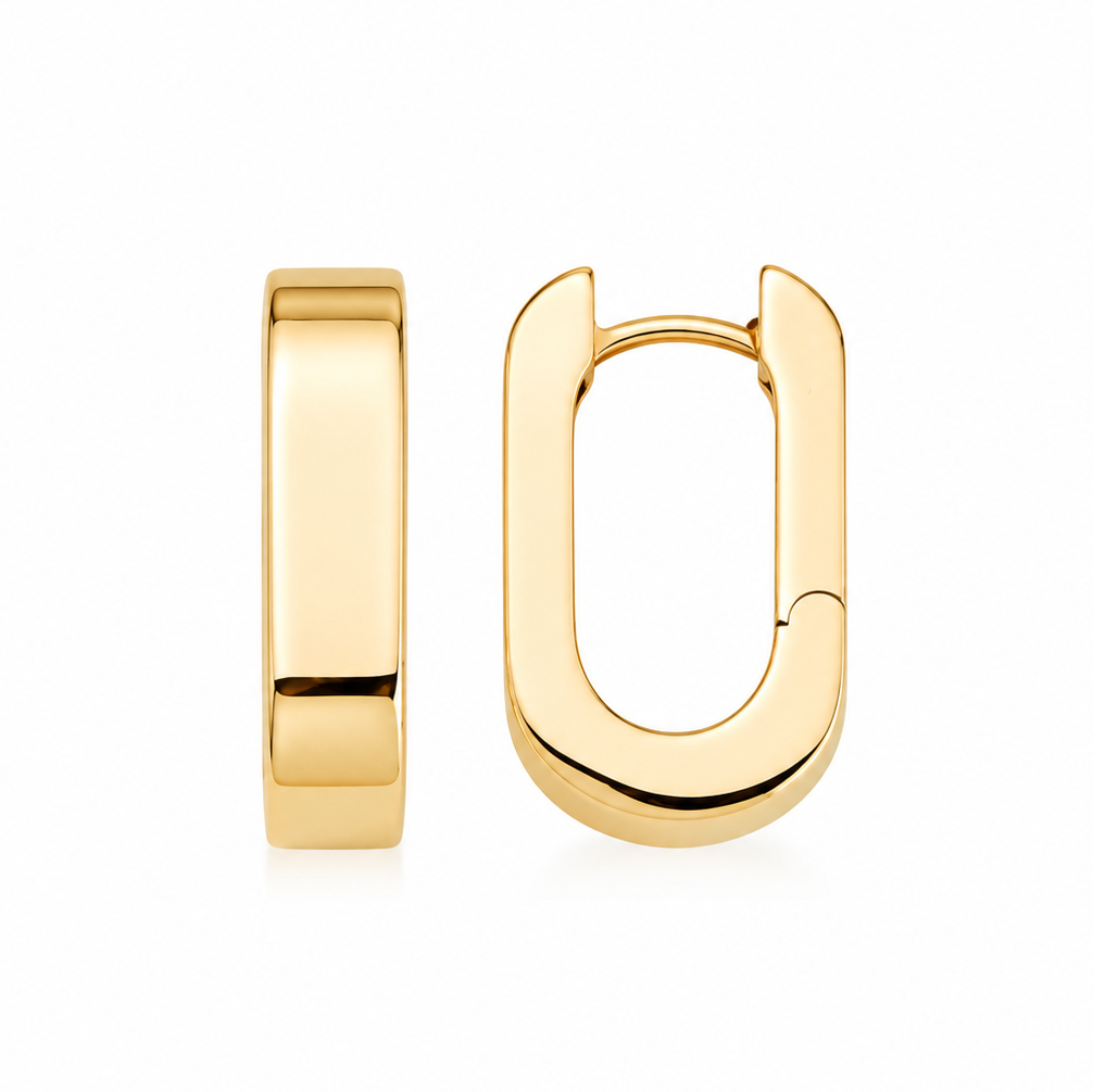 14k Yellow Gold U-Shaped Flat Hoop Earrings