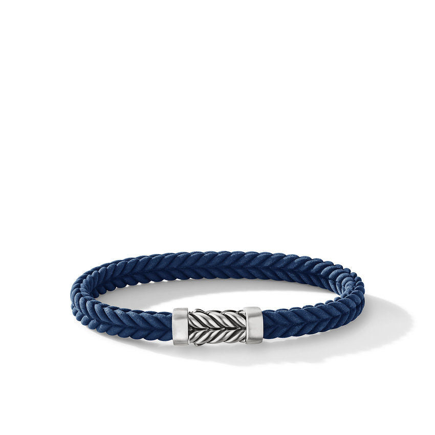 David Yurman Chevron Bracelet In Blue Rubber With Sterling Silver, 6mm