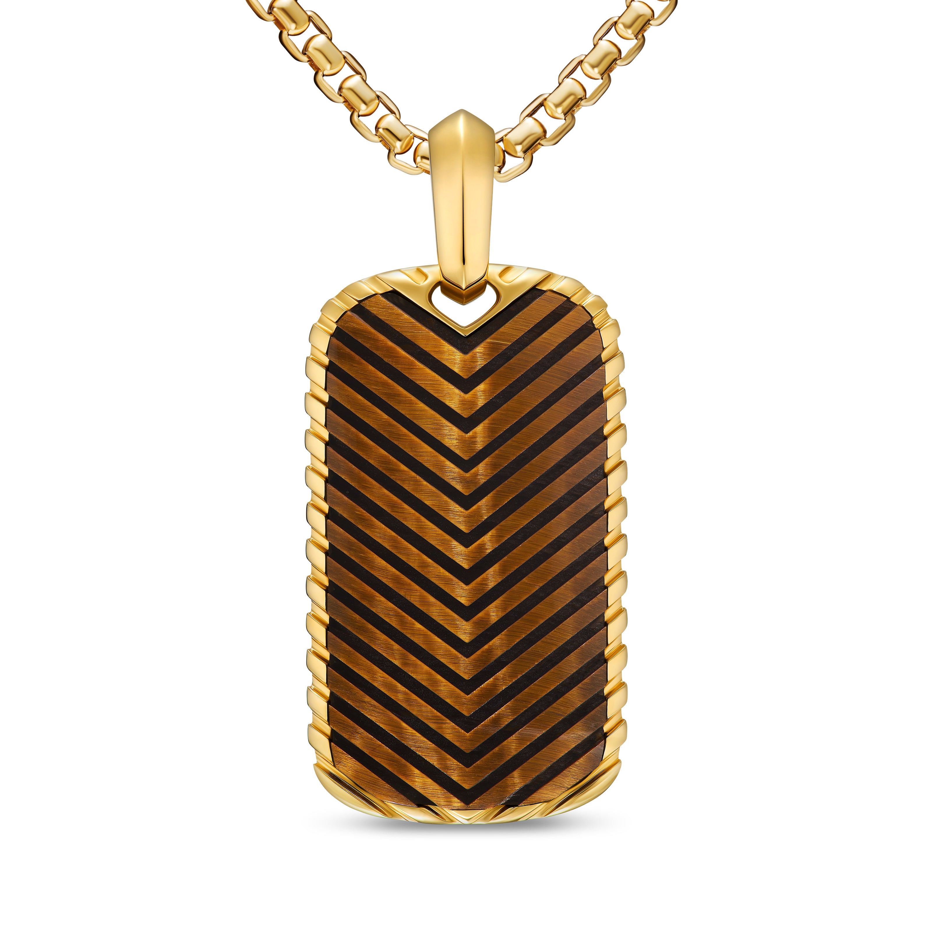 David Yurman Chevron Tag In 18k Yellow Gold With Tiger's Eye, 34mm
