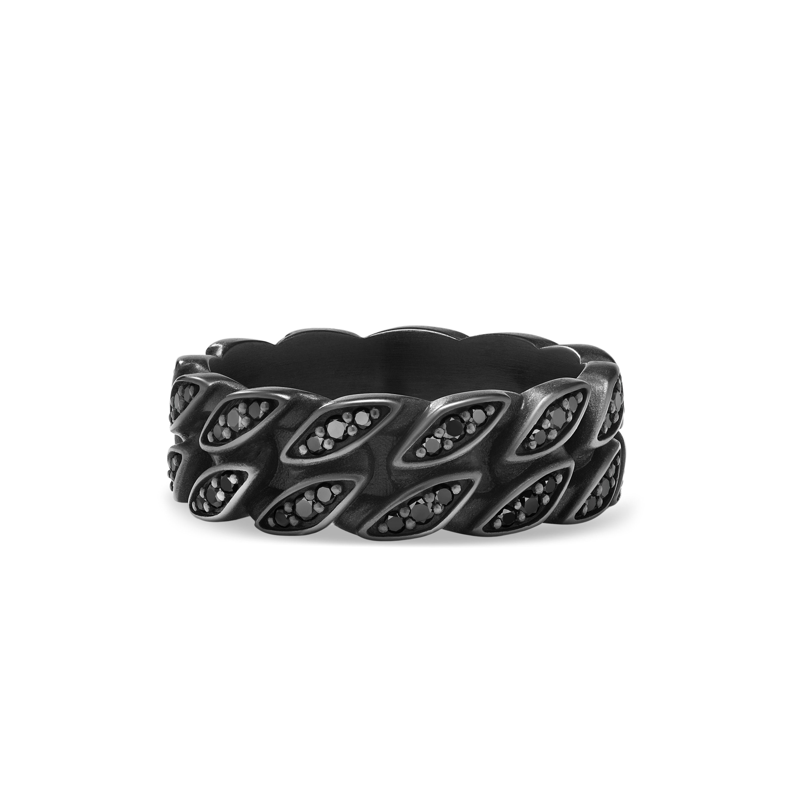 David Yurman Curb Chain Band Ring In Black Titanium With Black Diamonds, 8mm