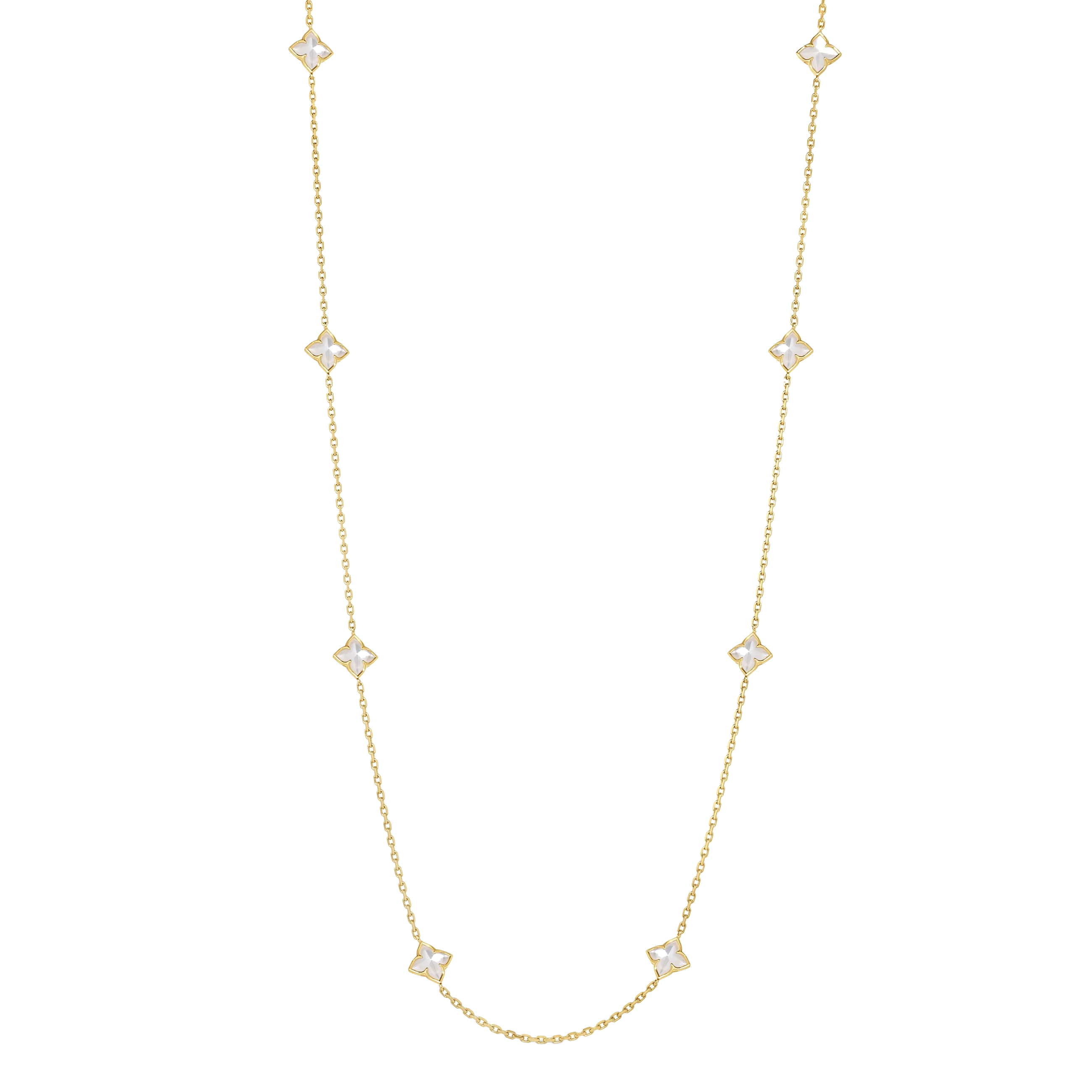 18k Yellow Gold Venetian Princess Carnival Mother of Pearl Flower Station Necklace