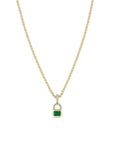 14k Yellow Gold Emerald "Lock" Chain Necklace