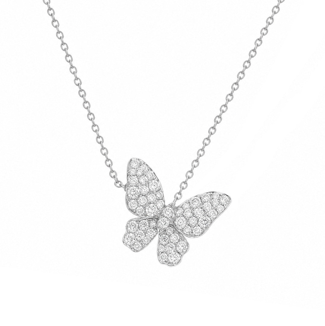 18k White Gold 0.65ctw Diamond Butterfly Necklace