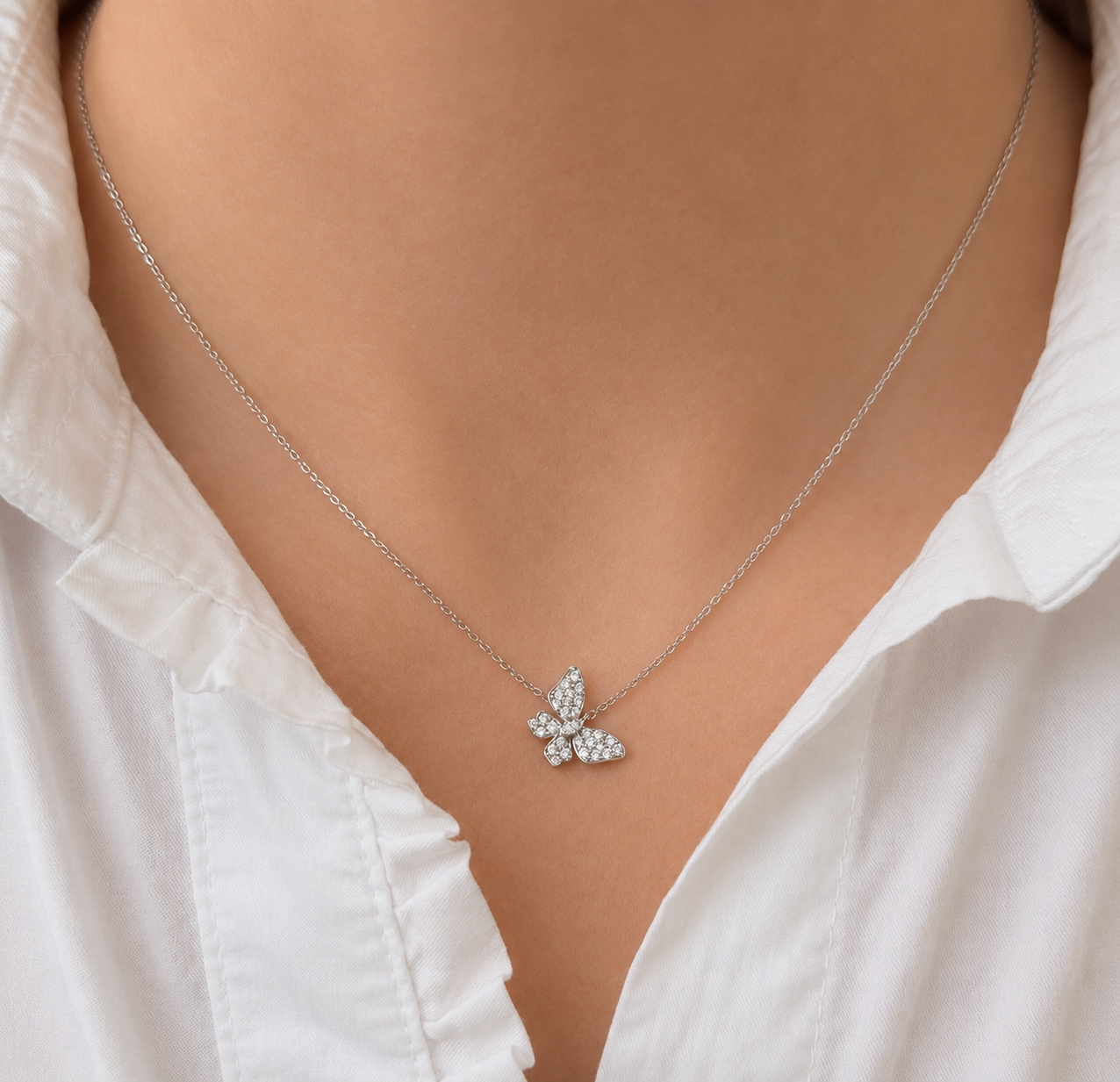 Brown &amp; Co. 18k White Gold Pavé Diamond Butterfly Necklace